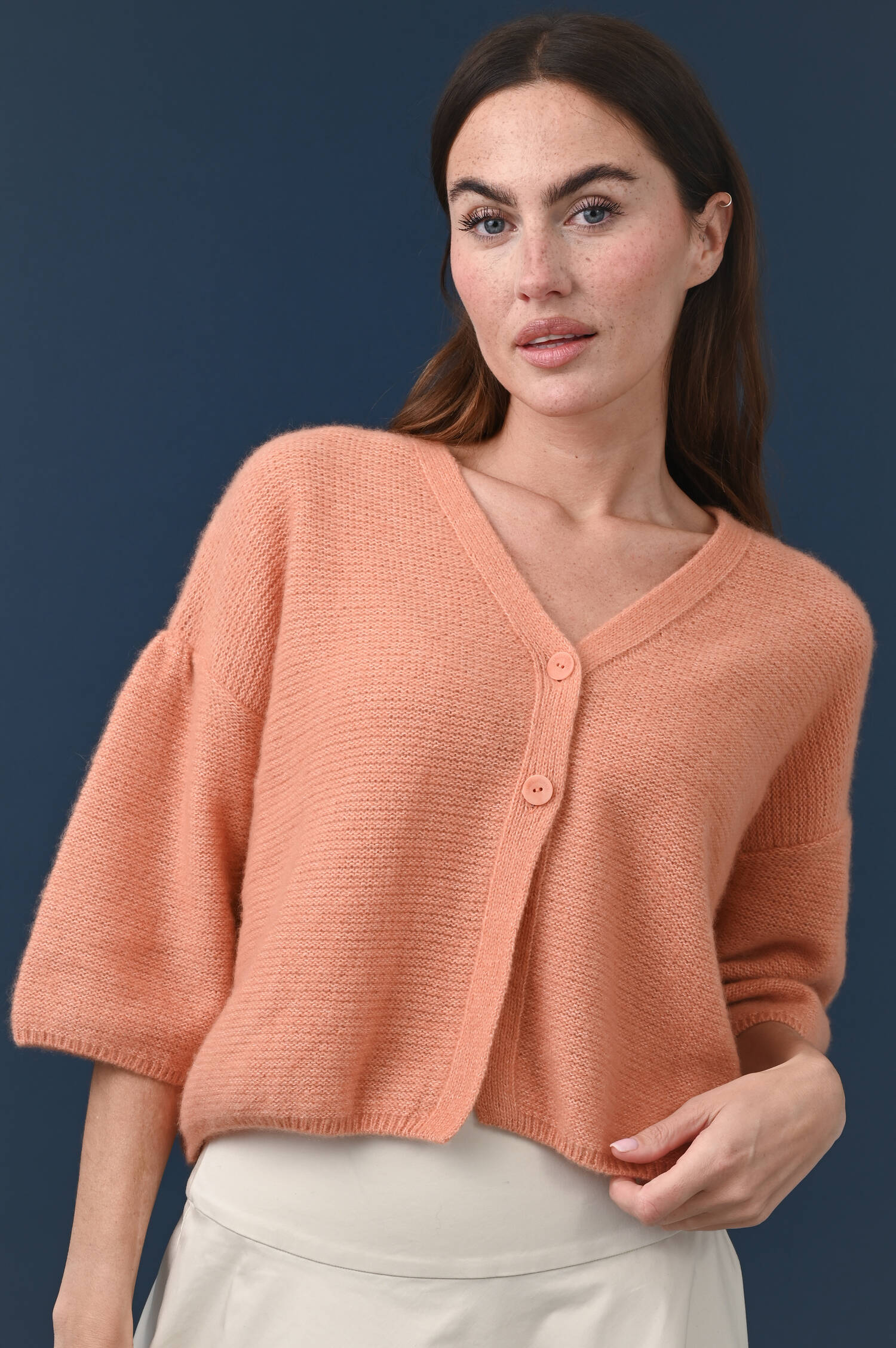 Baumwoll/Cashmere Strickweste in Papaya