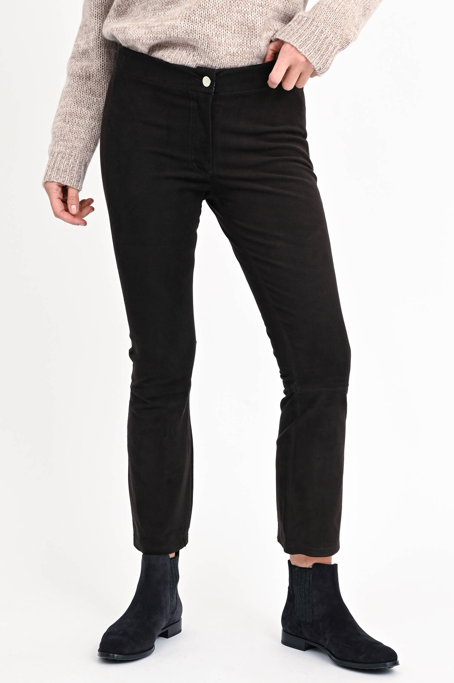 Flared Pant aus Veloursleder in Graubraun