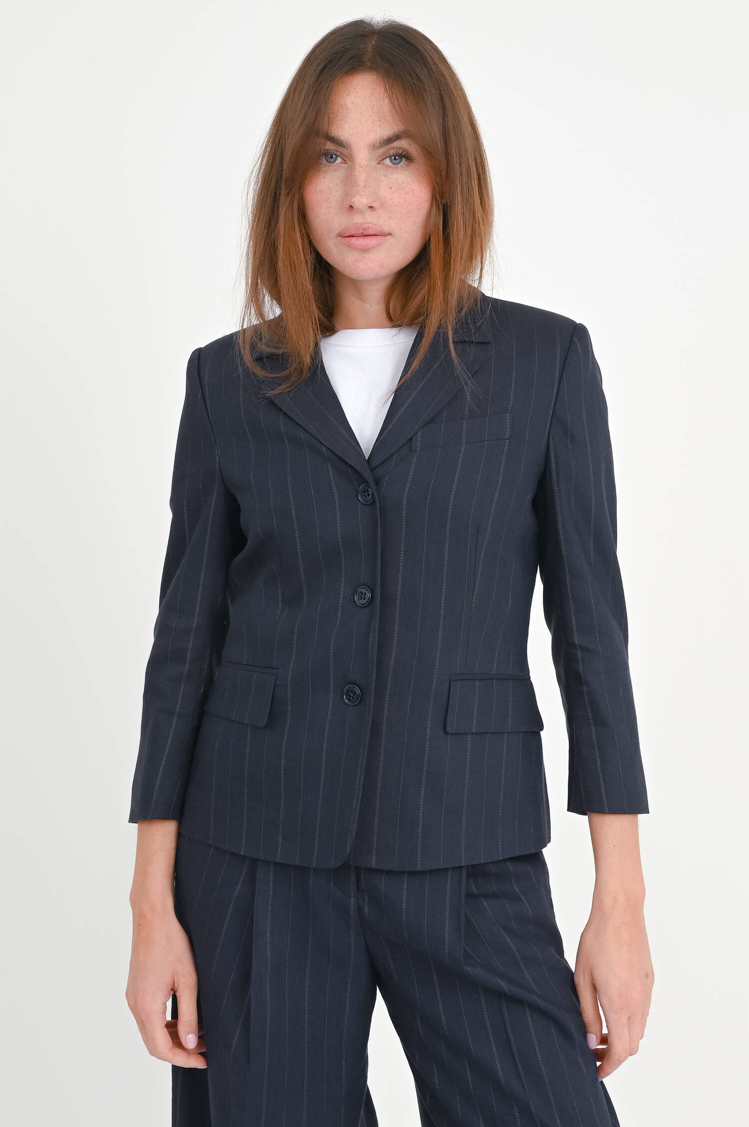 Blazer mit Nadelstreifen in Navy/Weiß