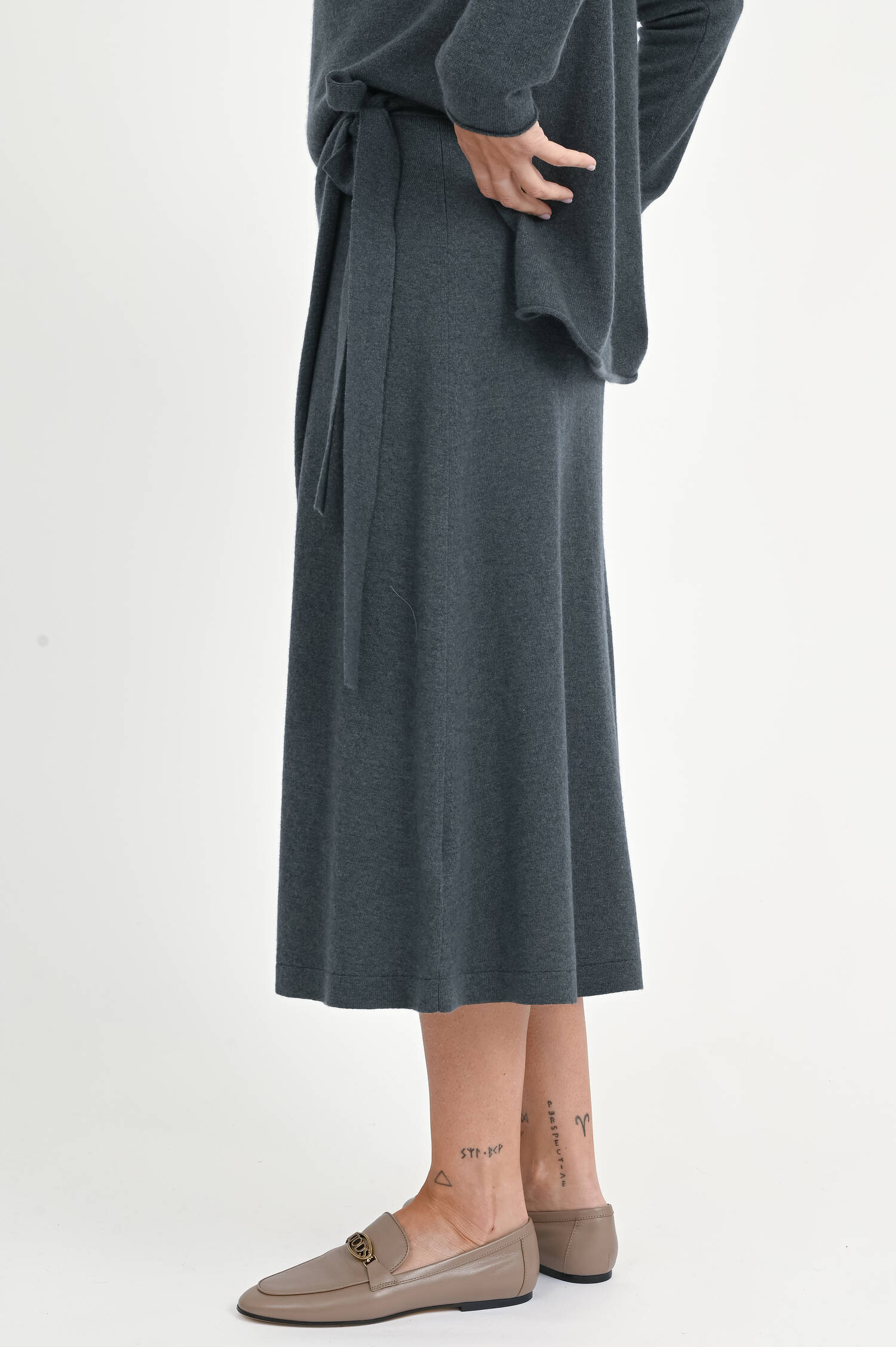 Wickelrock aus Cashmere-Woll-Mix in Graugrün