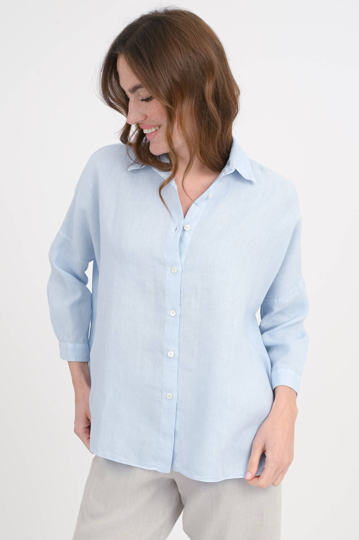 Leinenbluse mit verkürztem Arm GIOIA in Hellblau