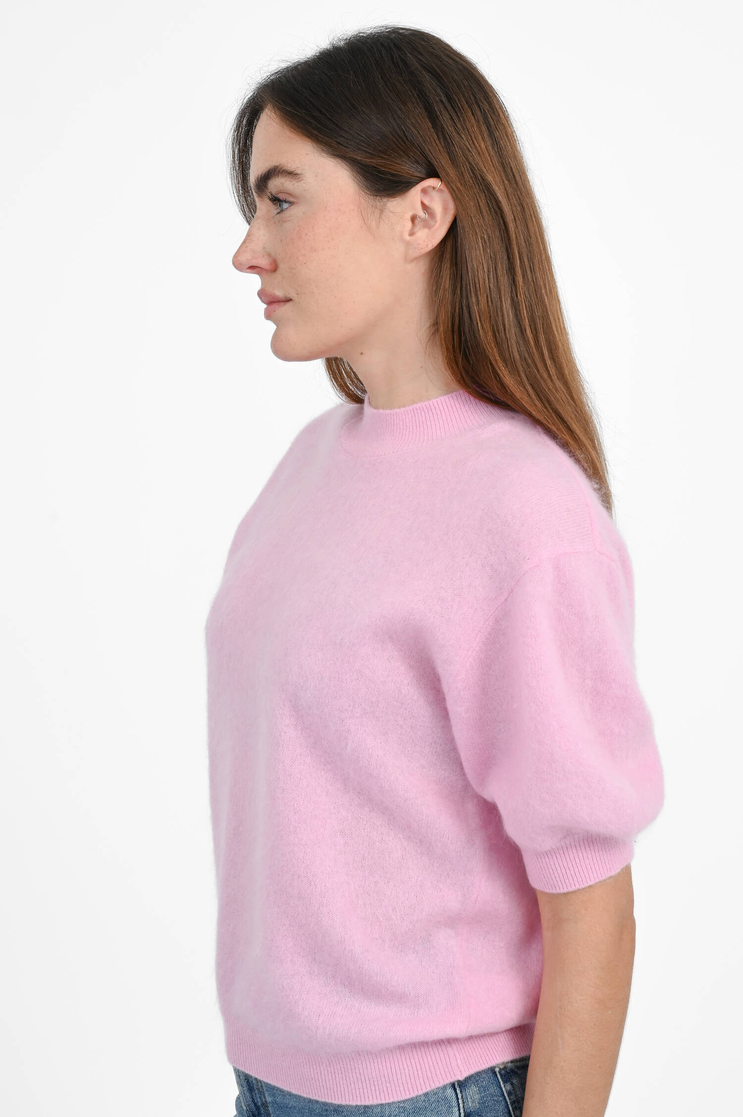 Kurzarm Pullover aus Woll-Cashmere-Mix in Pink