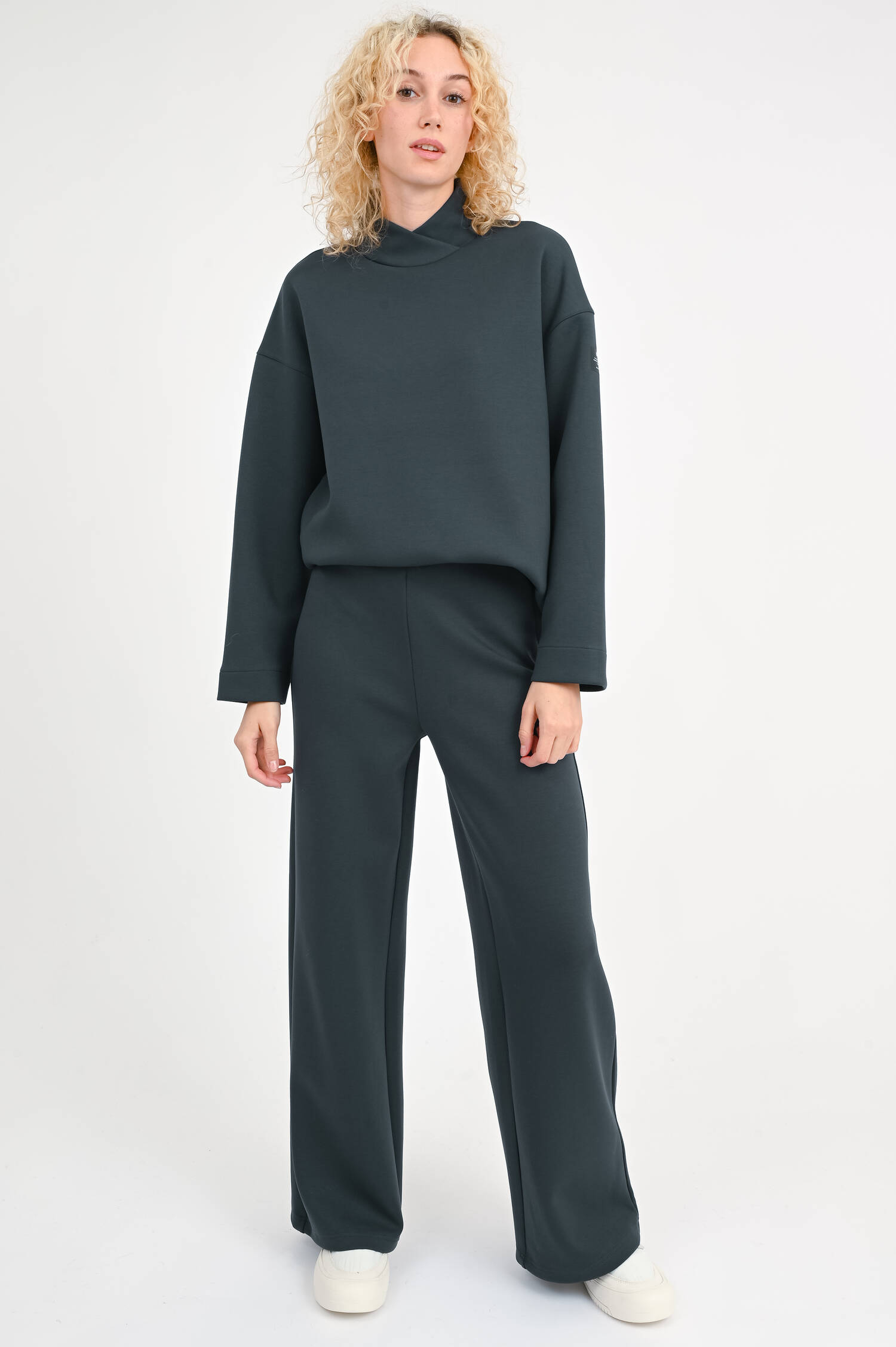 Wide-Leg-Hose in Graugrün