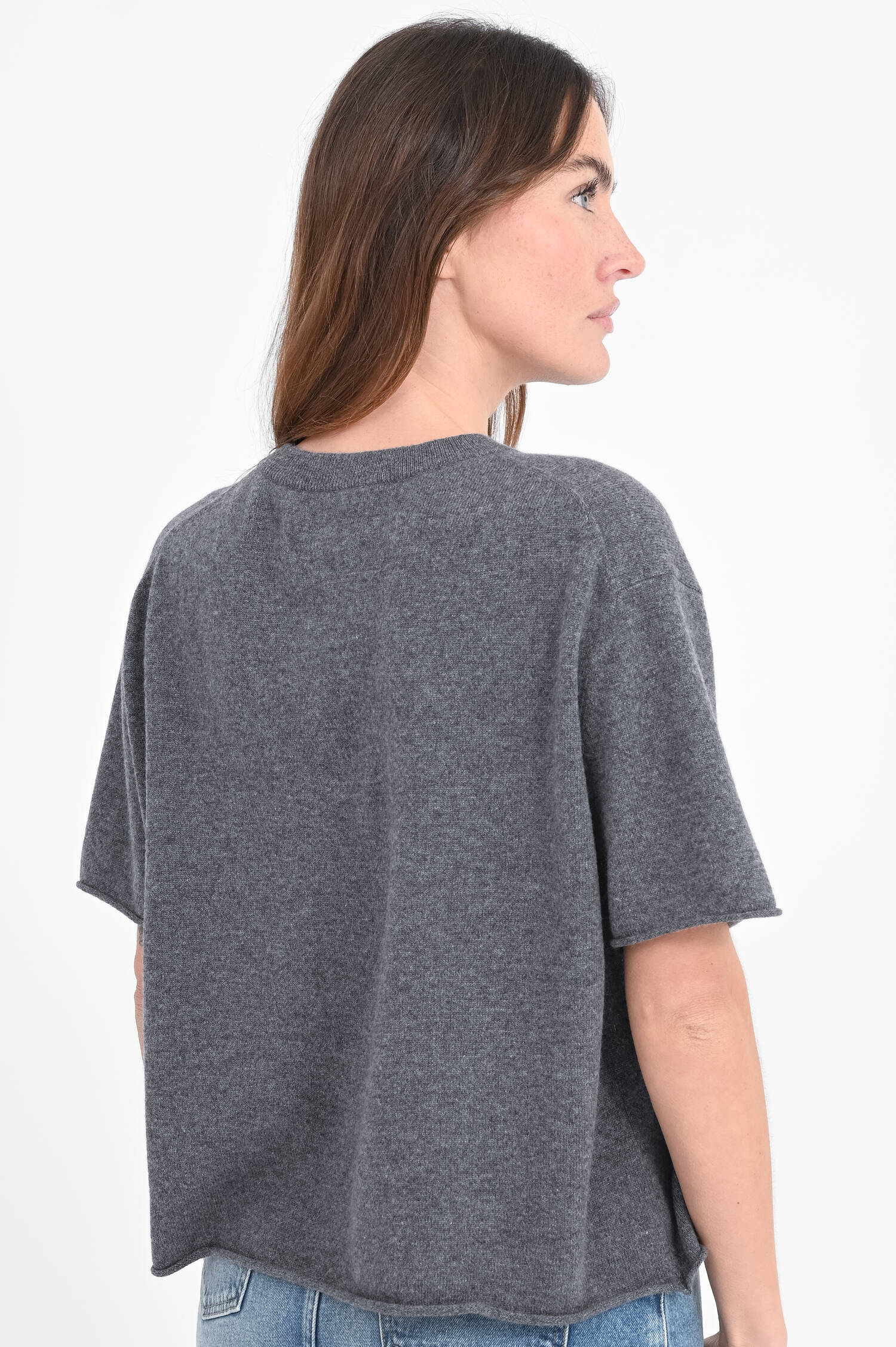 Kurzarm Cashmere Shirt CILA in Anthrazit