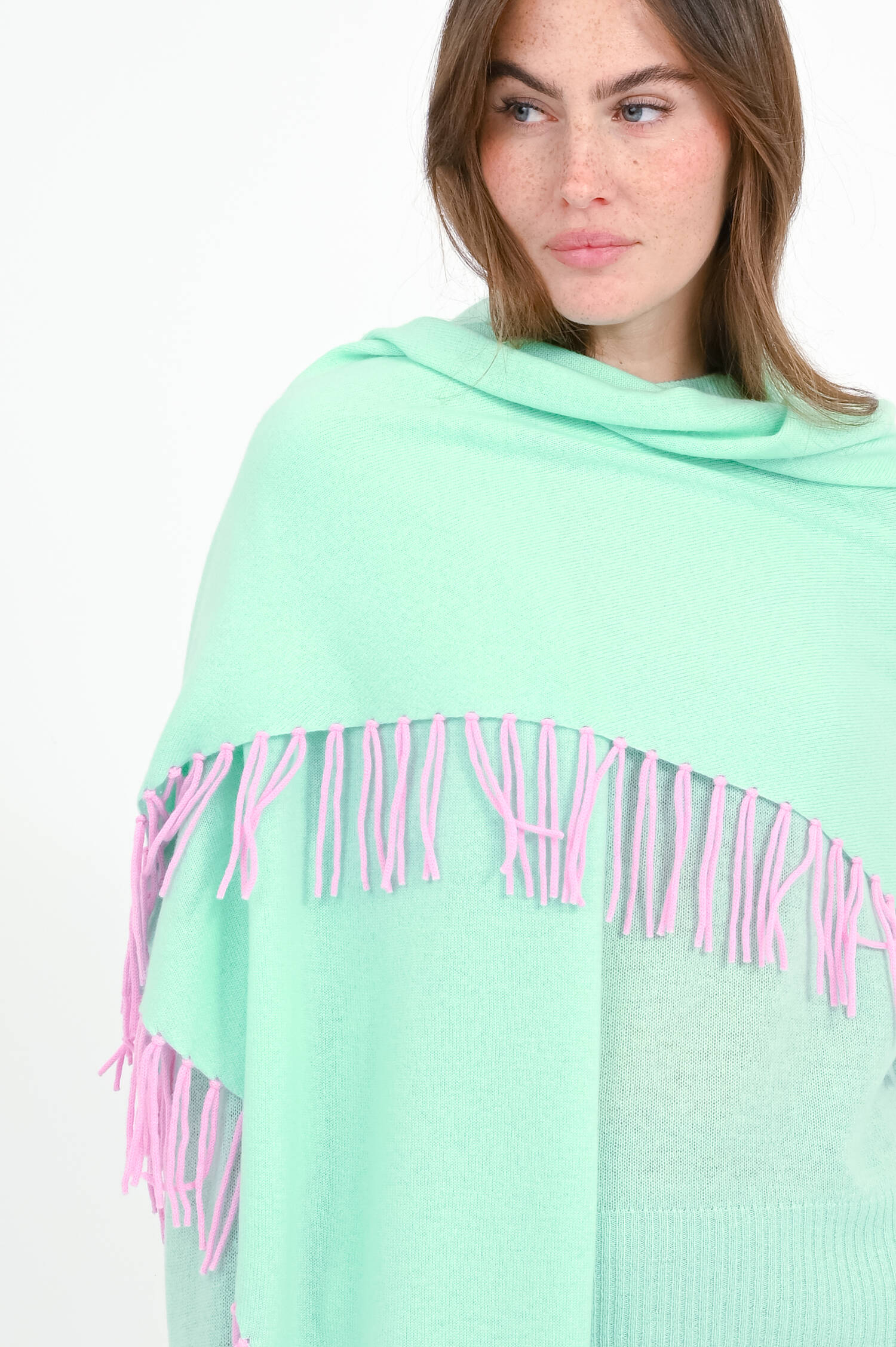 Dreieckstuch mit Fransen in Grün/Pink Dreieckstuch mit Fransen in Grün/Pink