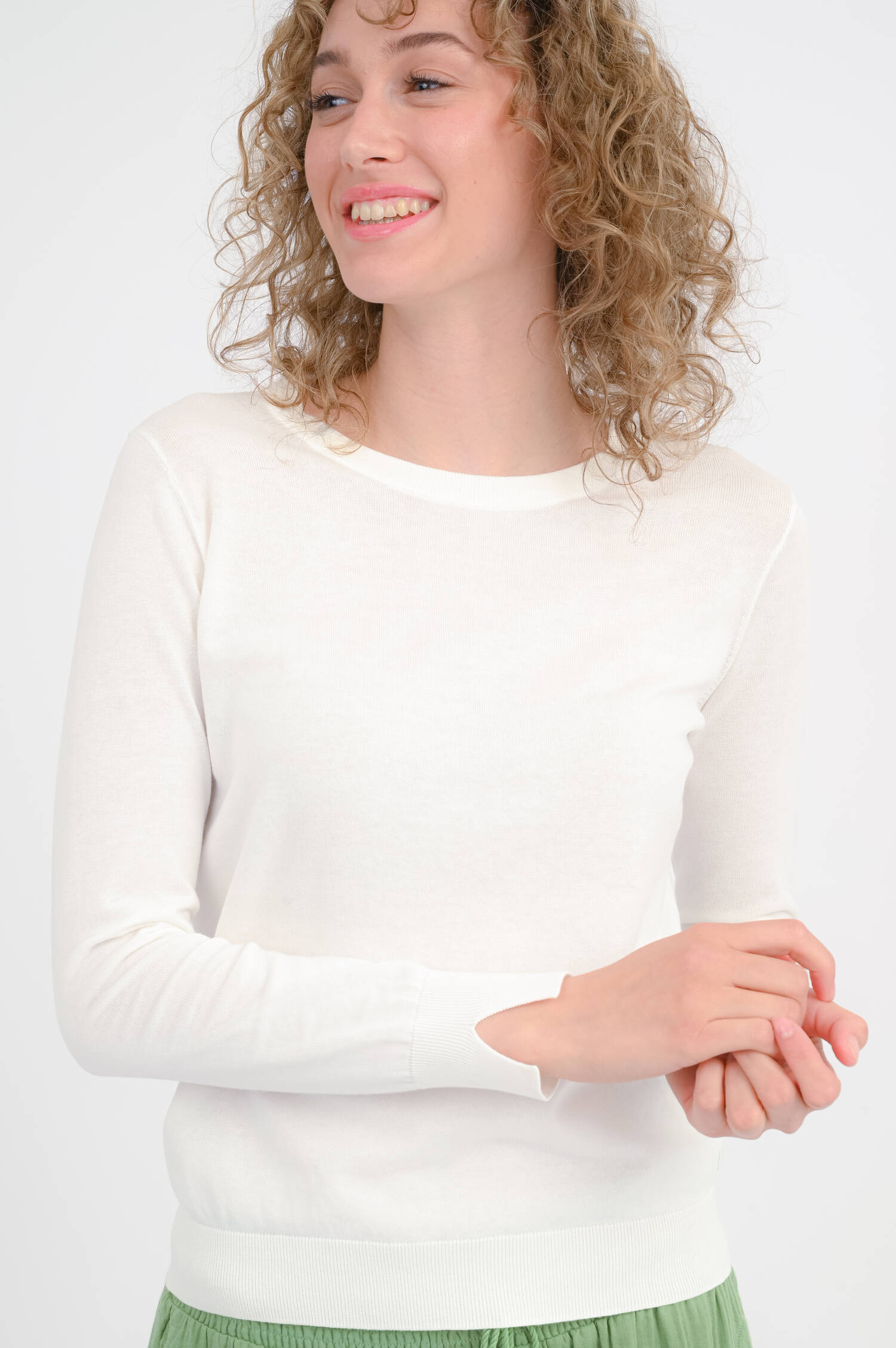 Feinstrick Pullover aus Baumwolle in Bianco Feinstrick Pullover aus Baumwolle in Bianco