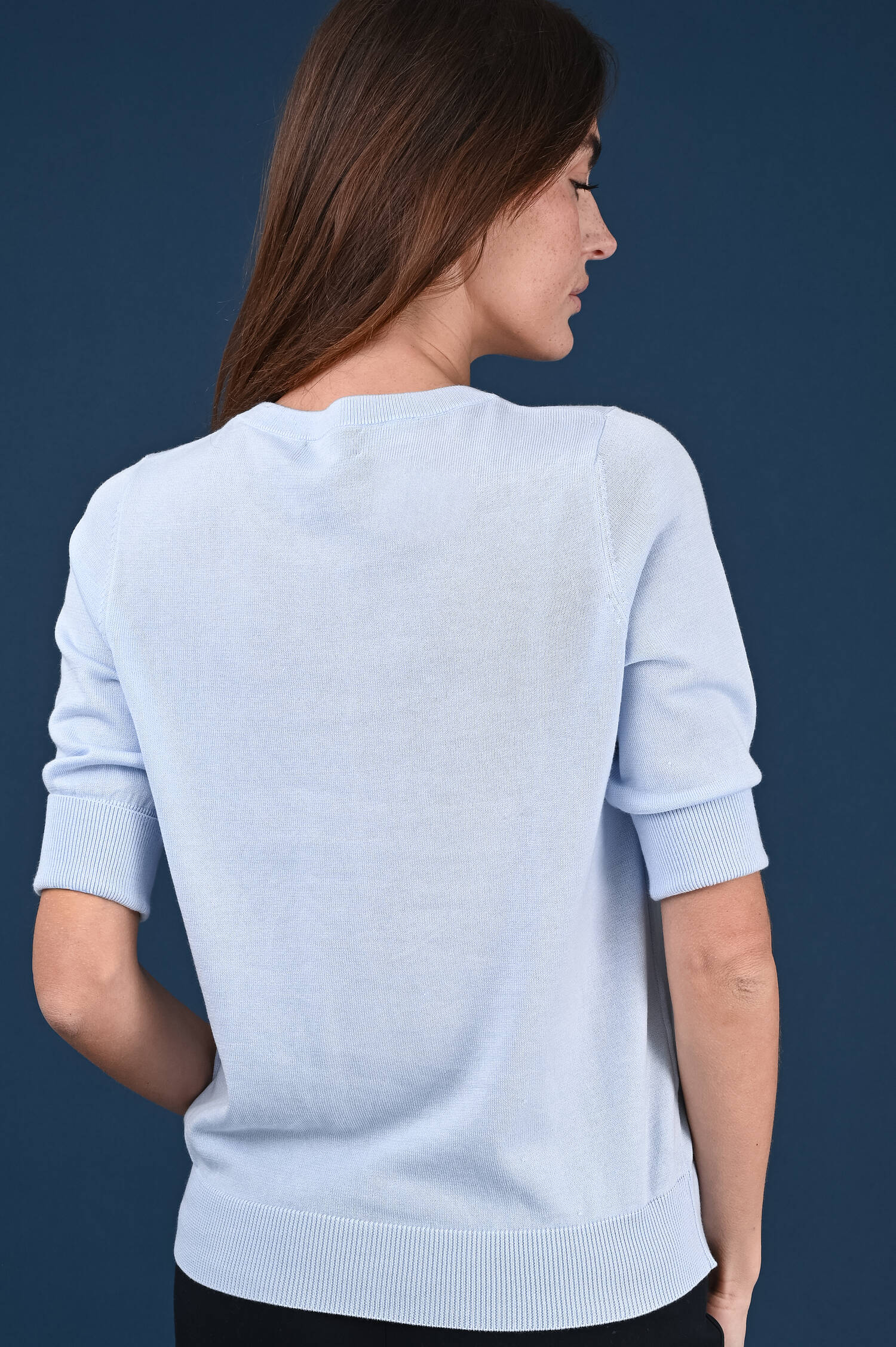 Leichtes Strickshirt mit Halbarm in Oceanblue