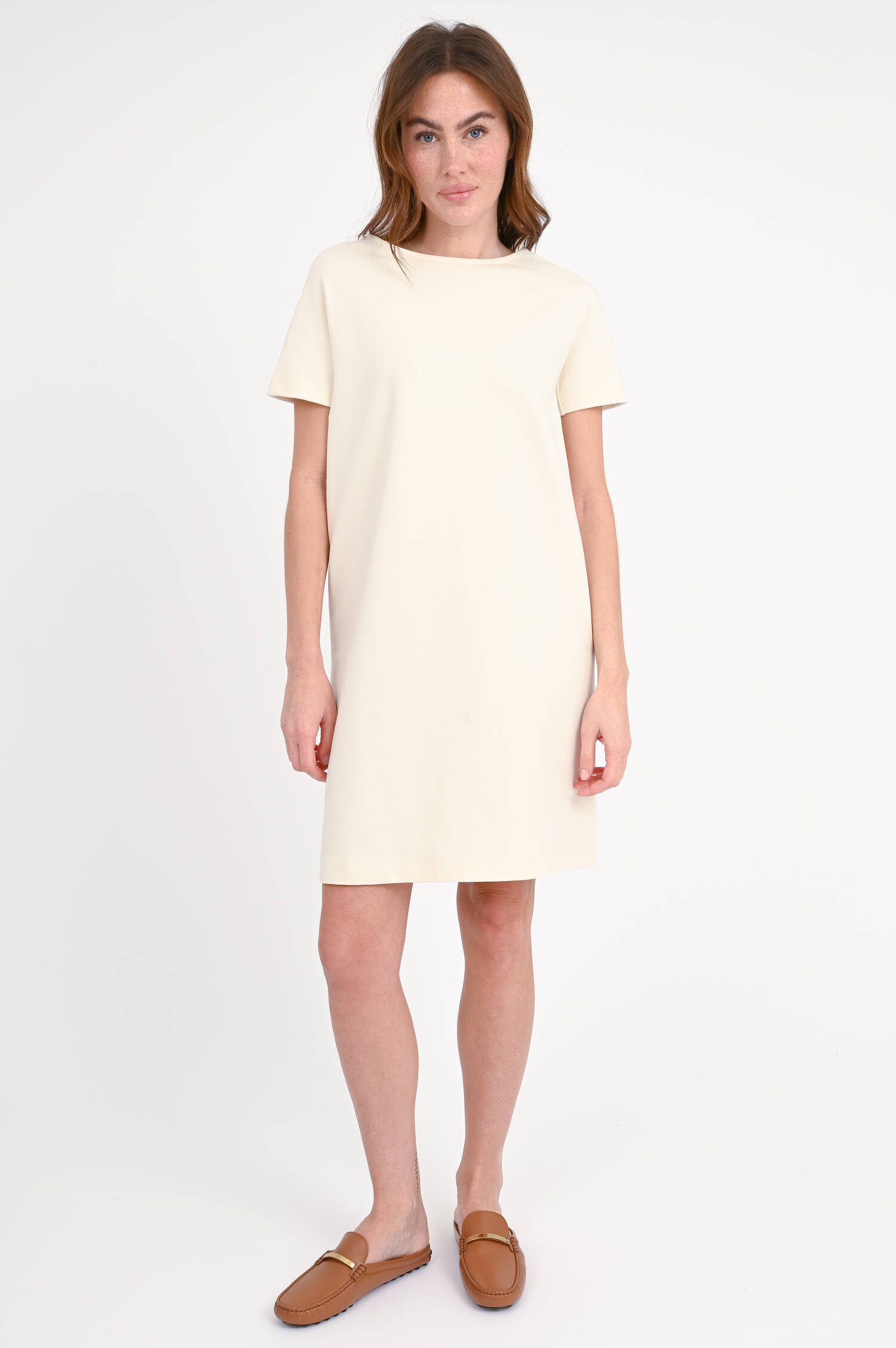  Kurzarm Jersey-Kleid in Creme