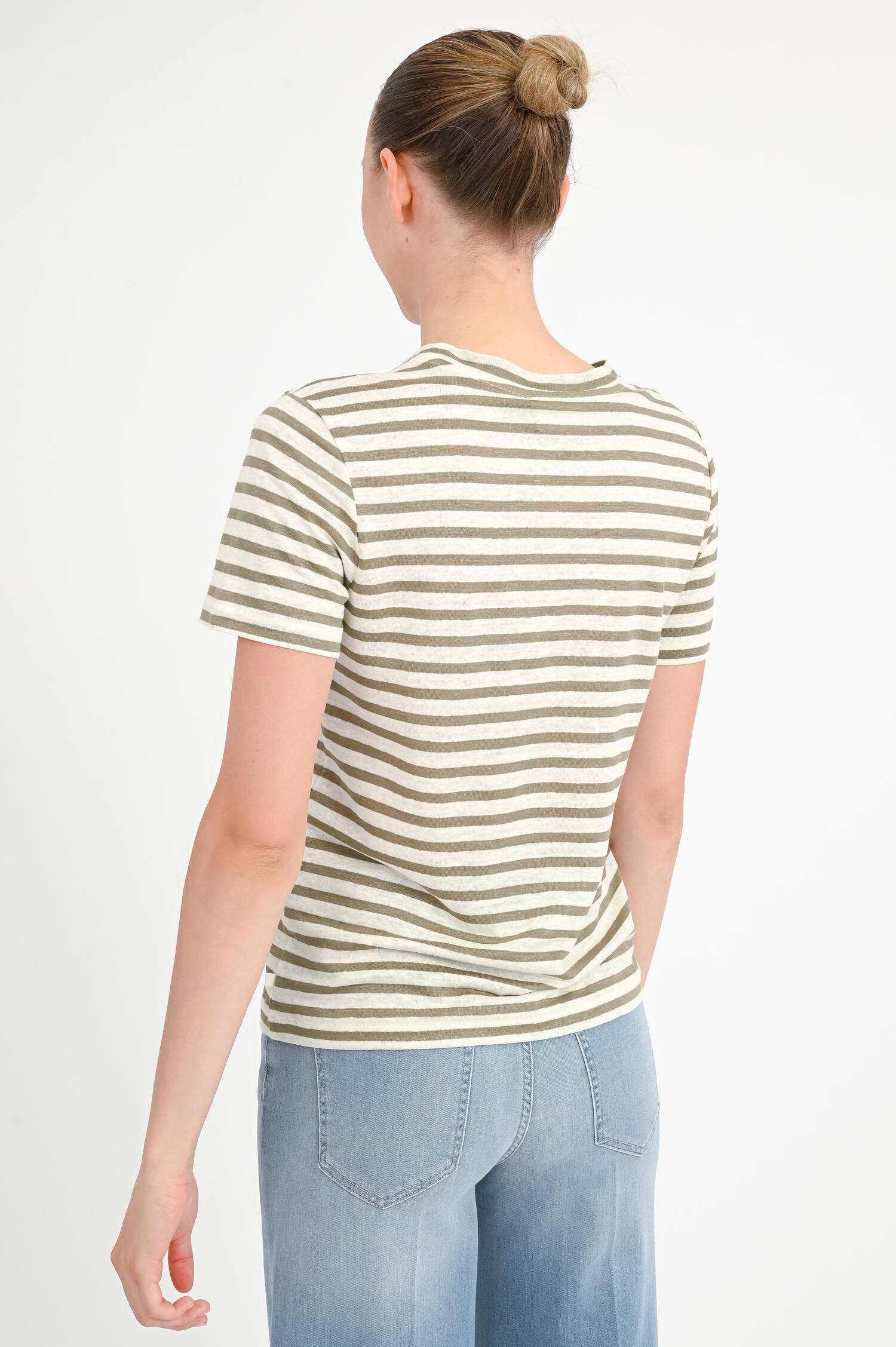 Gestreiftes Leinen-Shirt in Khaki/Weiß