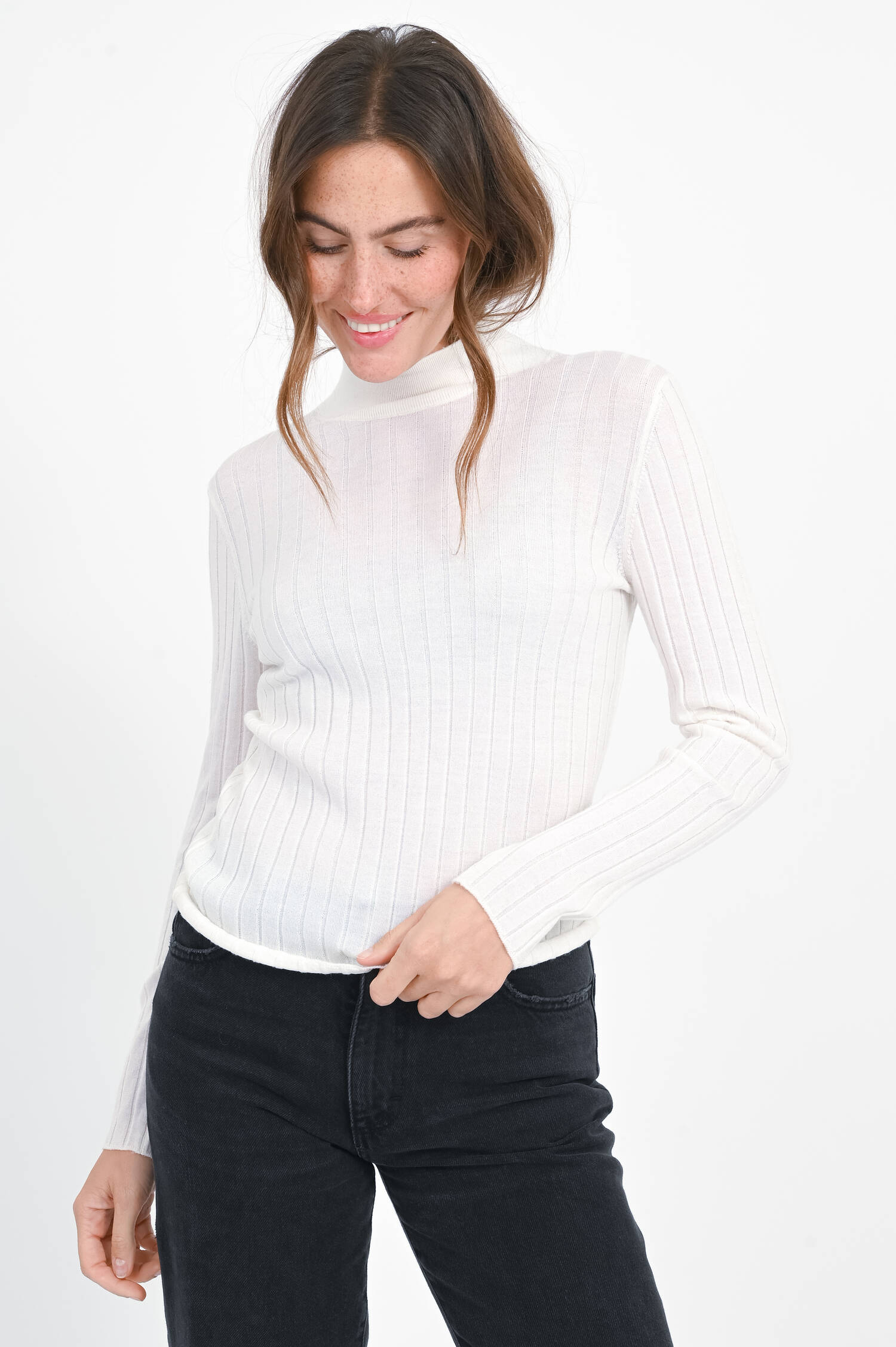 Pullover mit Stehkragen in Offwhite