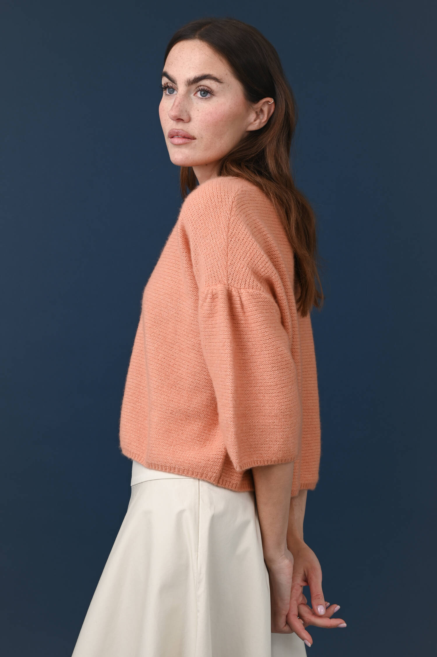 Baumwoll/Cashmere Strickweste in Papaya
