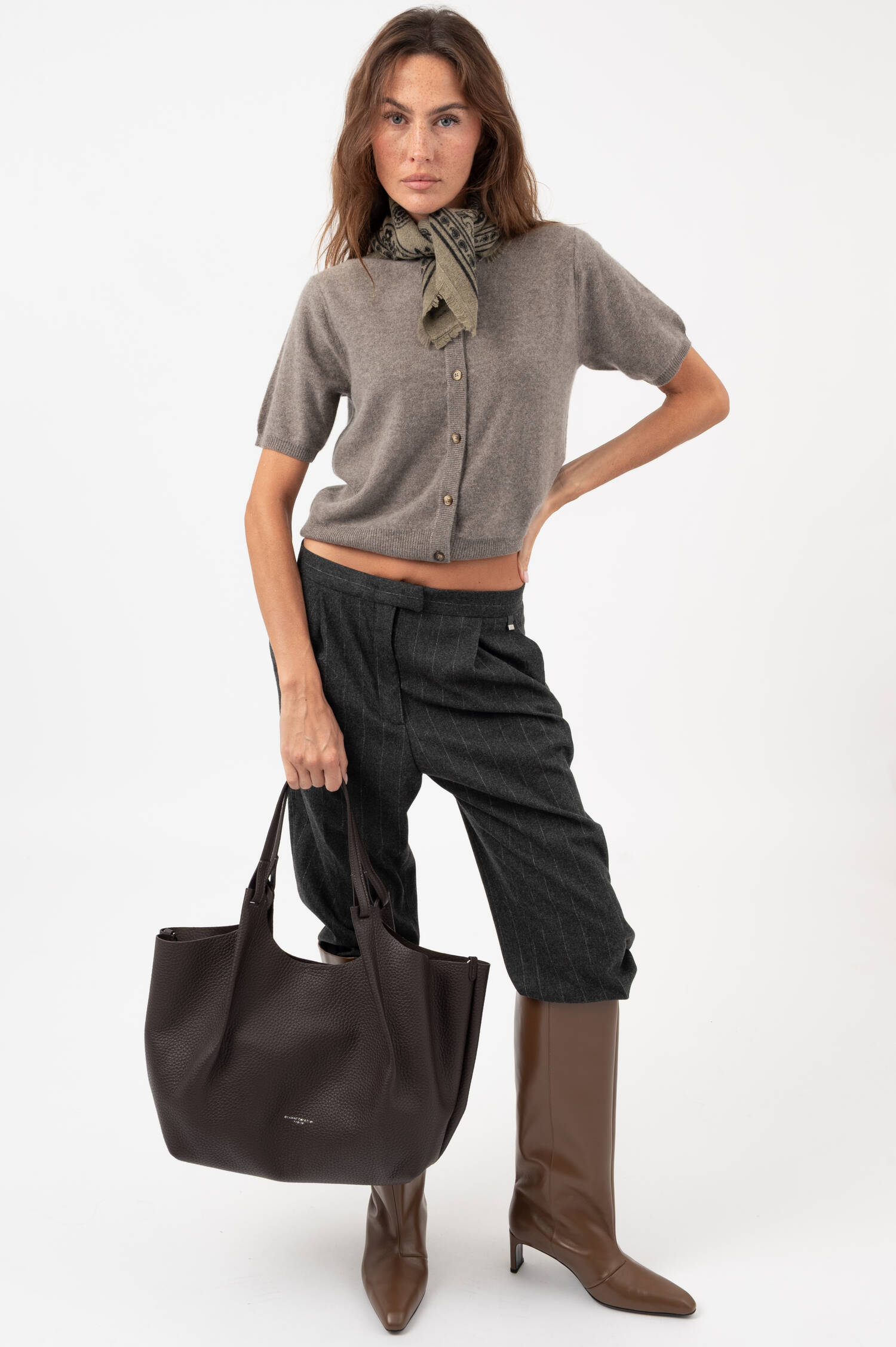 Leder-Shopper mit Pochette DUA in Braun