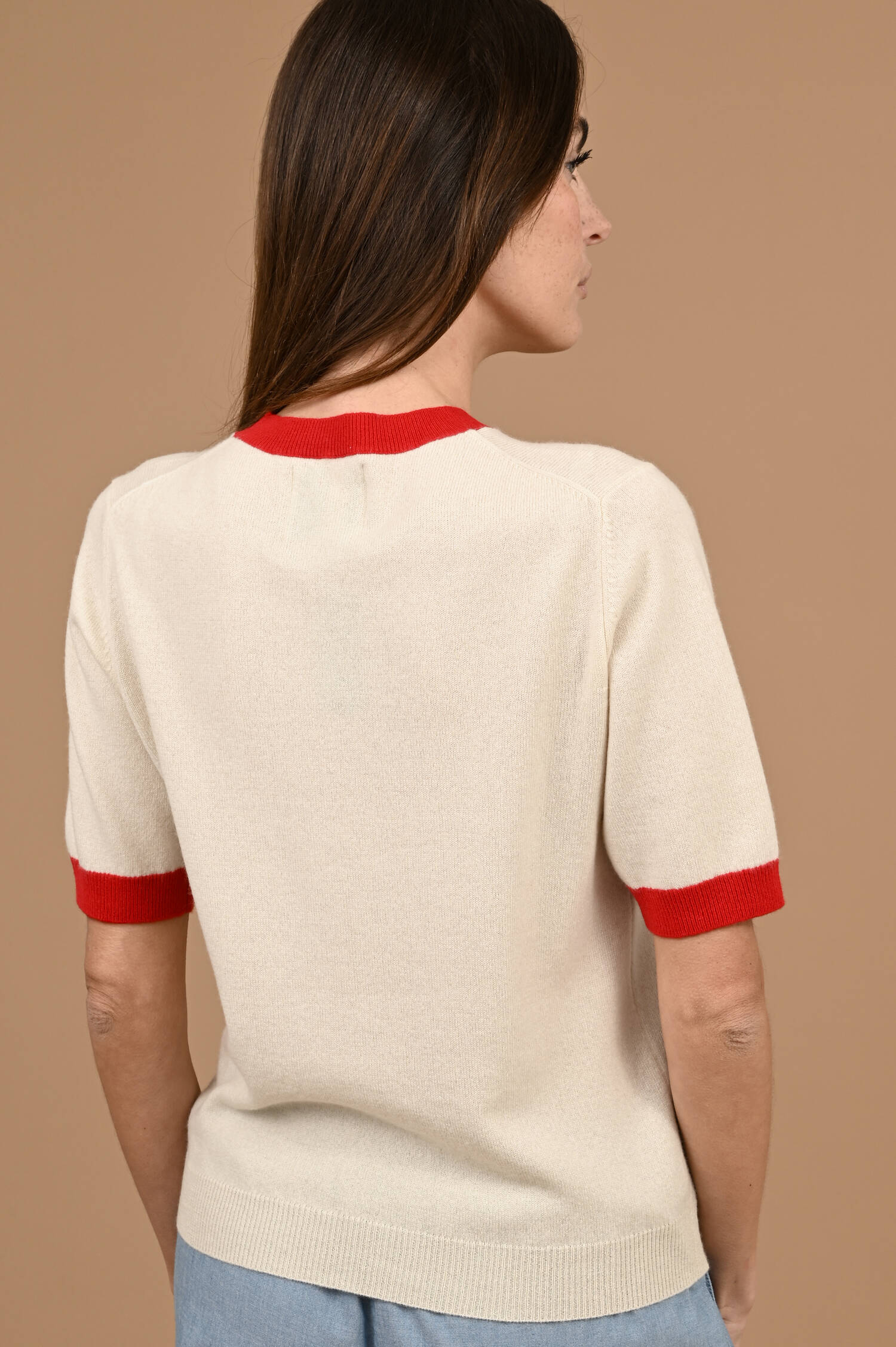 Cashmere Strickshirt KISS KISS in Beige/Rot