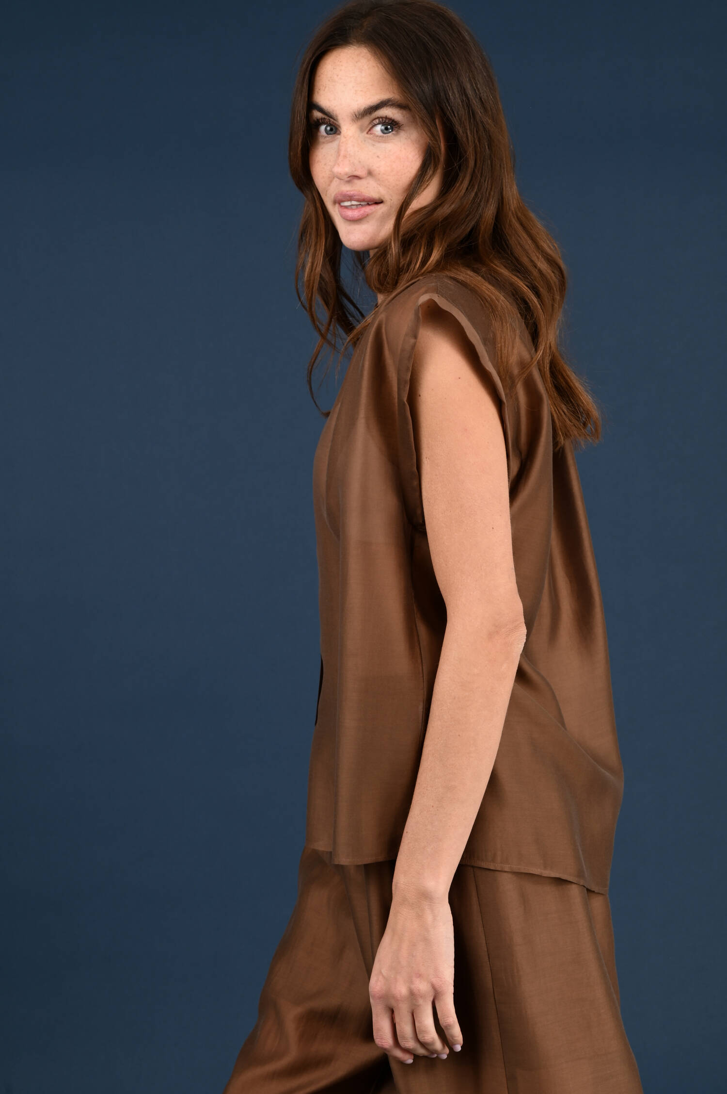 Weite Ärmellose Bluse in Choko