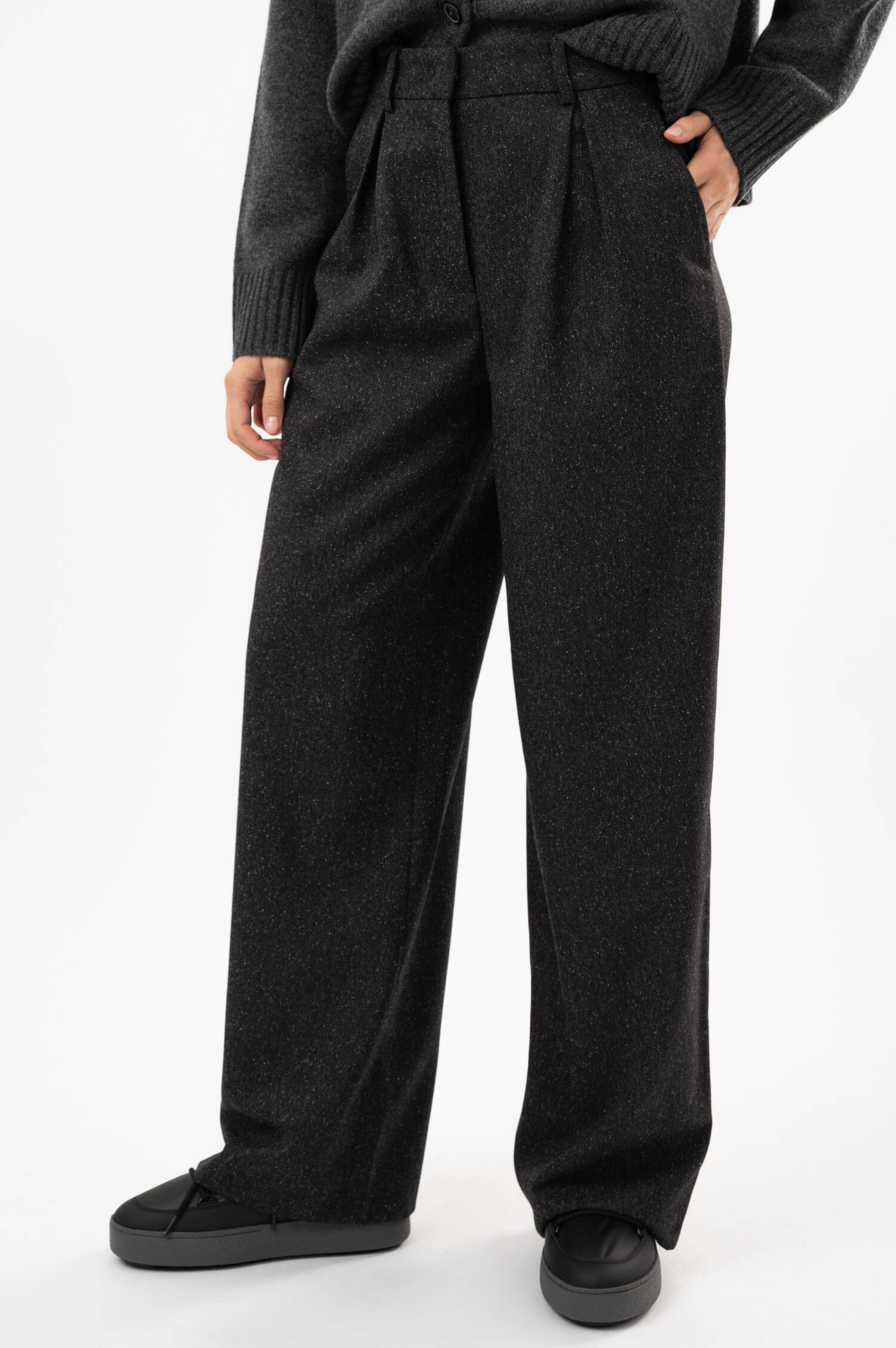 Tweed-Wide-Leg Bundfaltenhose ENOLA in Grau