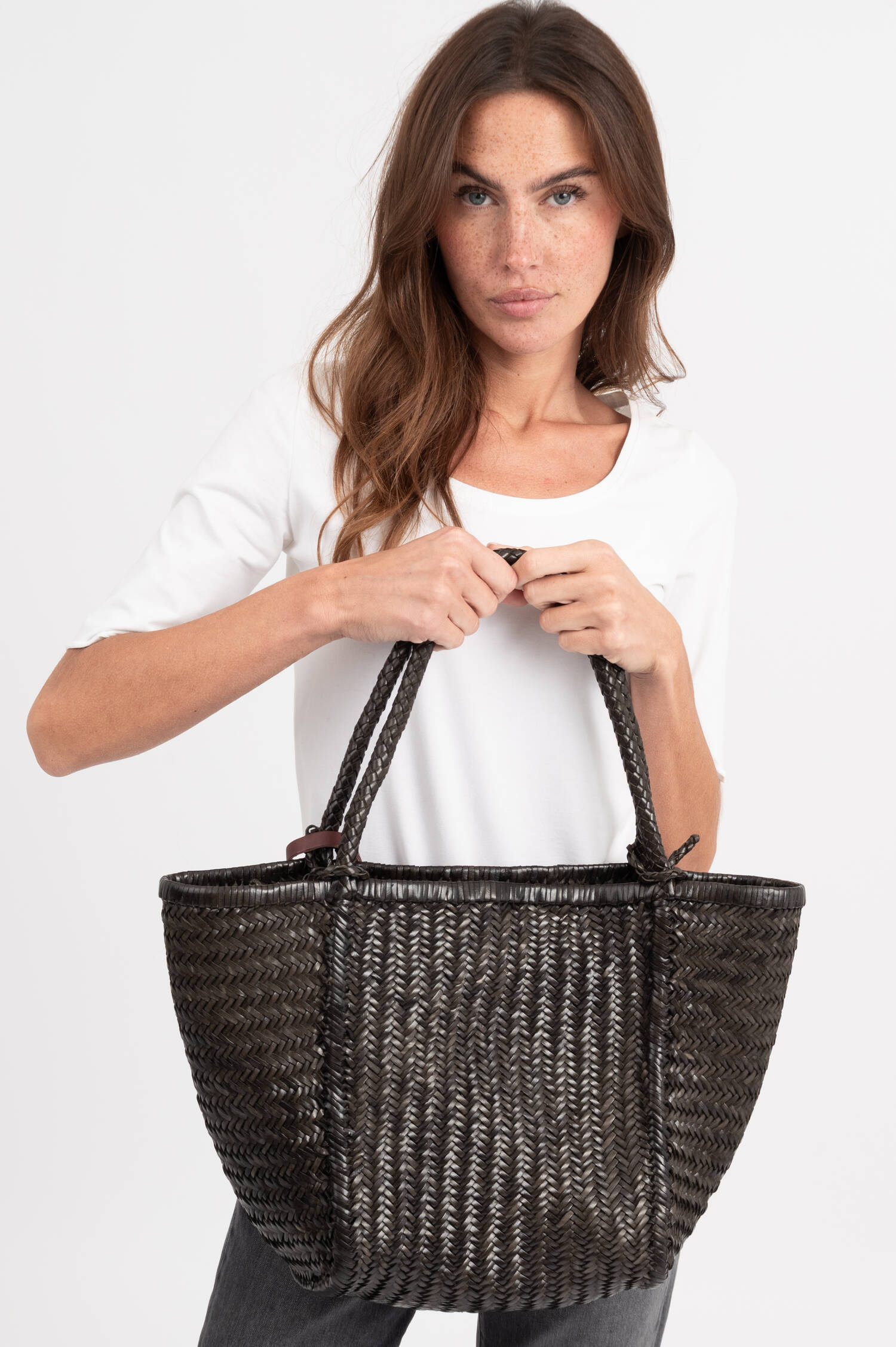 Geflochtener Leder Shopper RUBENS in Dunkelbraun