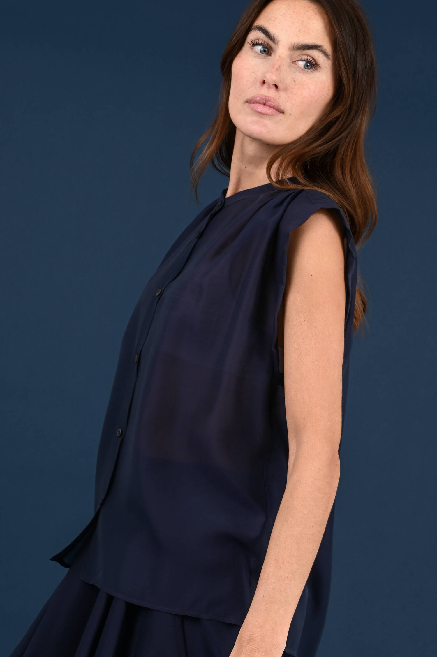 Weite Ärmellose Bluse in Navy