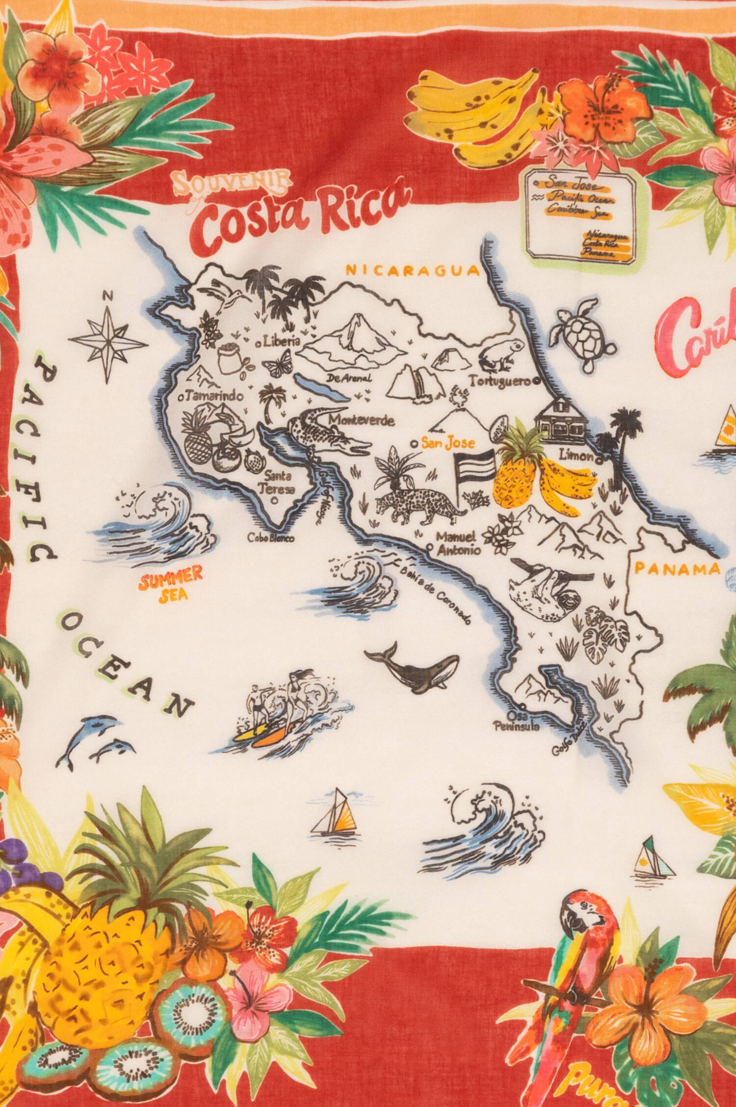 Gemustertes Tuch COSTA RICA in Rot