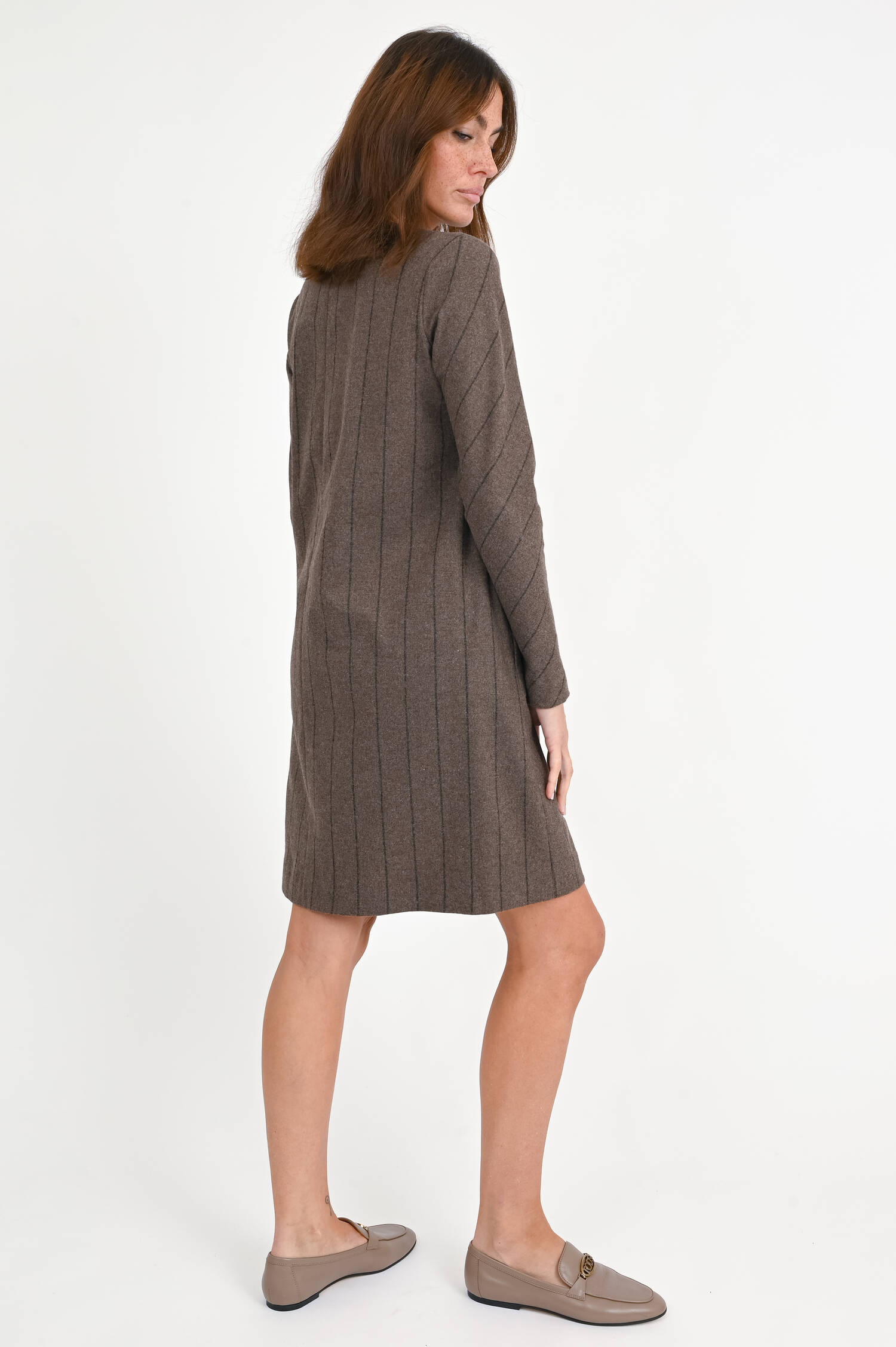 Kleid LENTINI mit Nadelstreifen Dunkelbraun