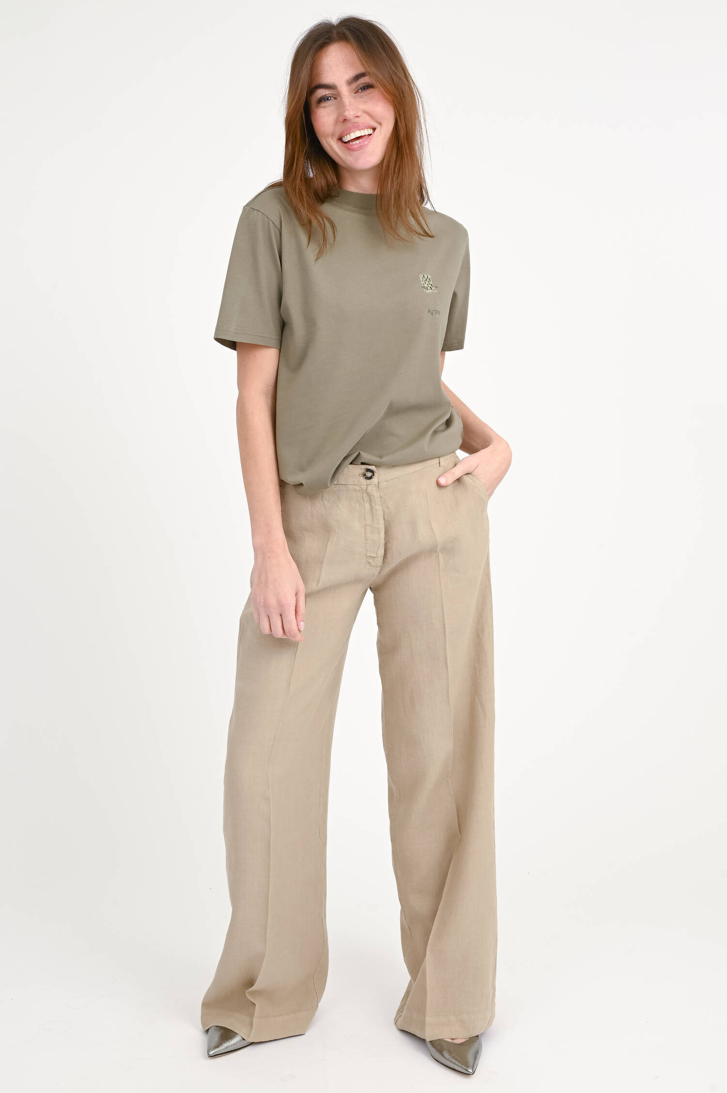 Wide-Leg Hose aus Leine in Avena