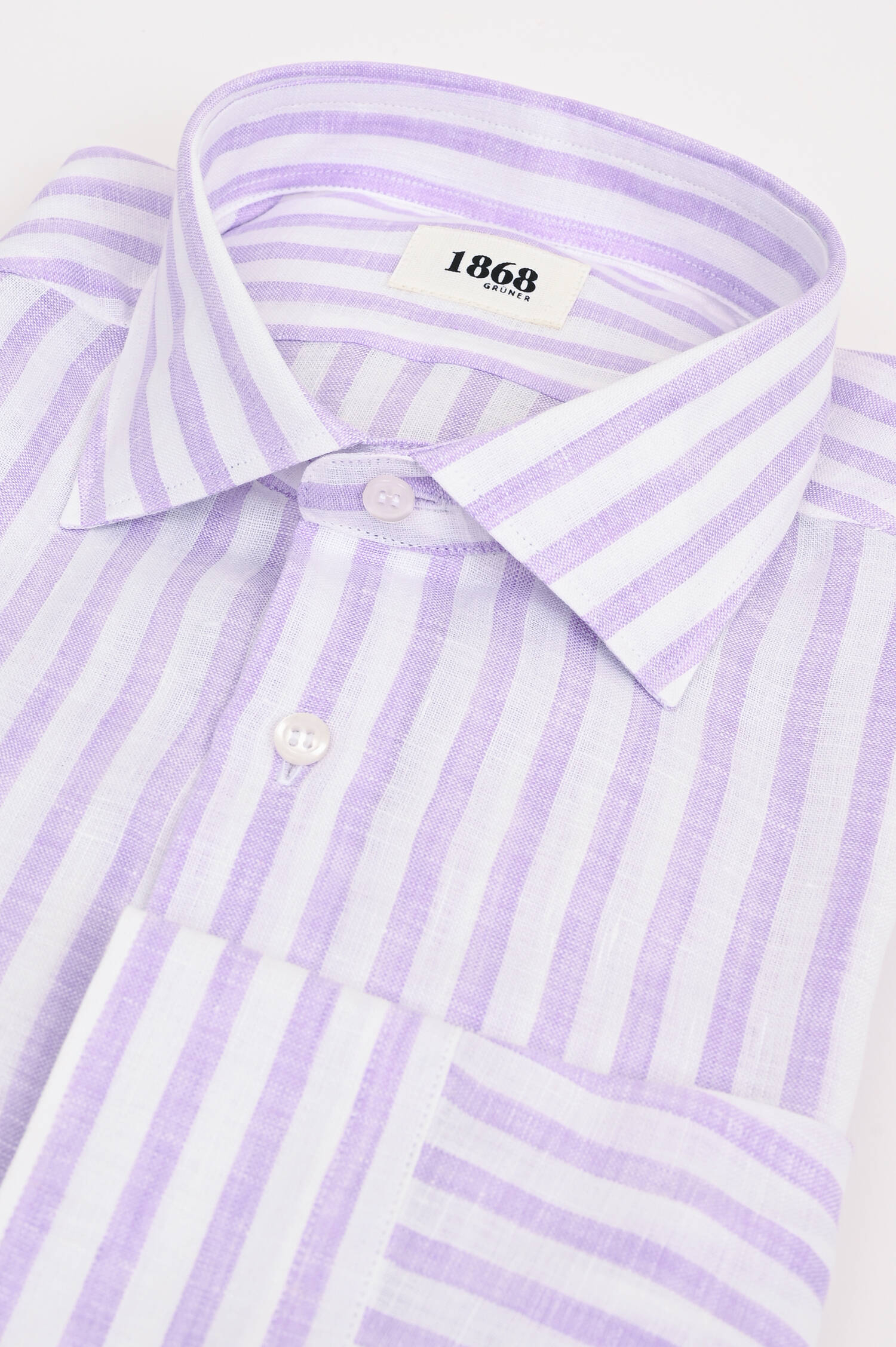 Leinenhemd mit breiten Streifen in Flieder/Weiß
