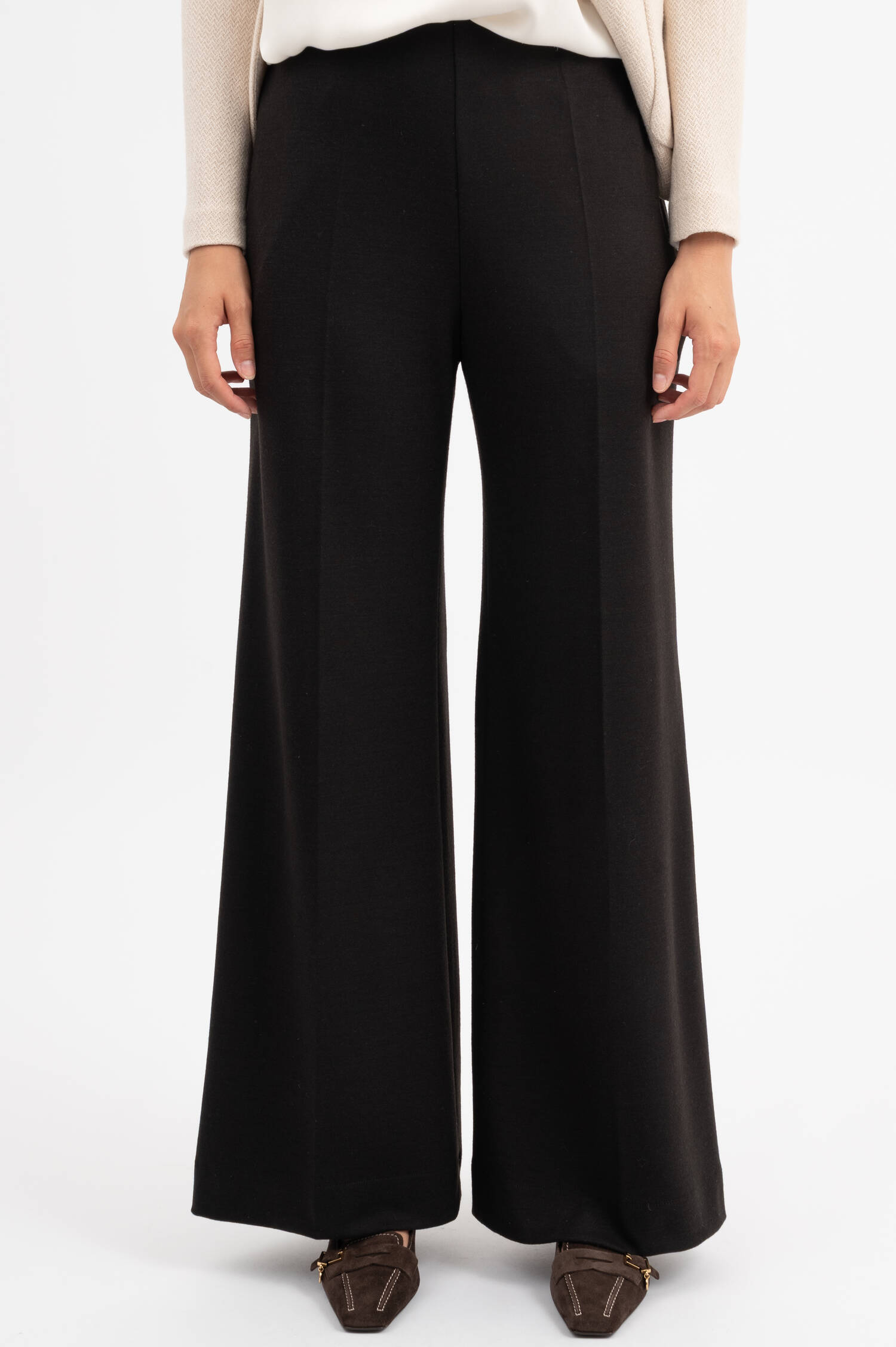 Wide-Leg Wollhose in Dunkelbraun