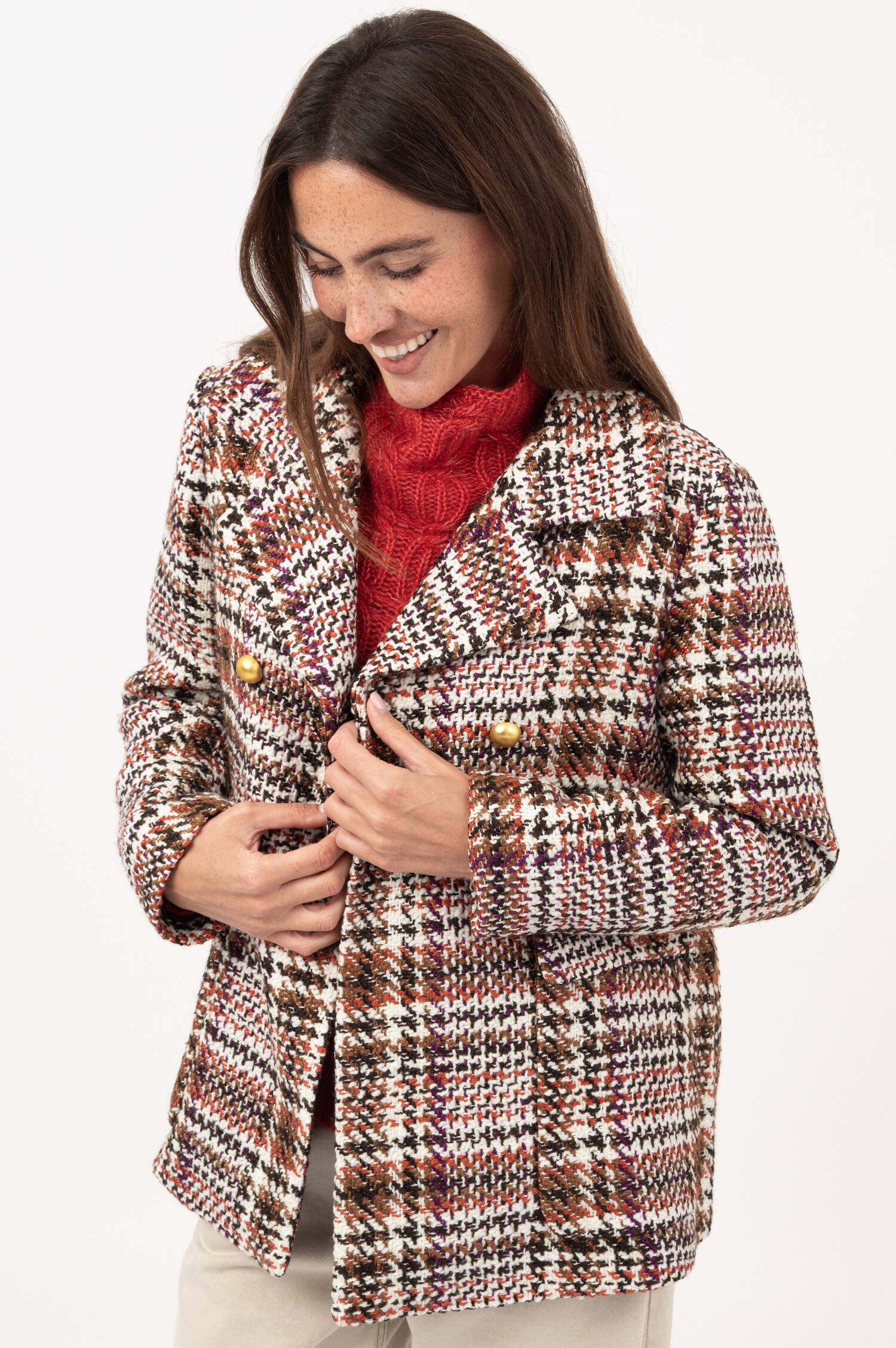 Tweed-Jacke in Rot/Braun/Weiß Tweed-Jacke in Rot/Braun/Weiß