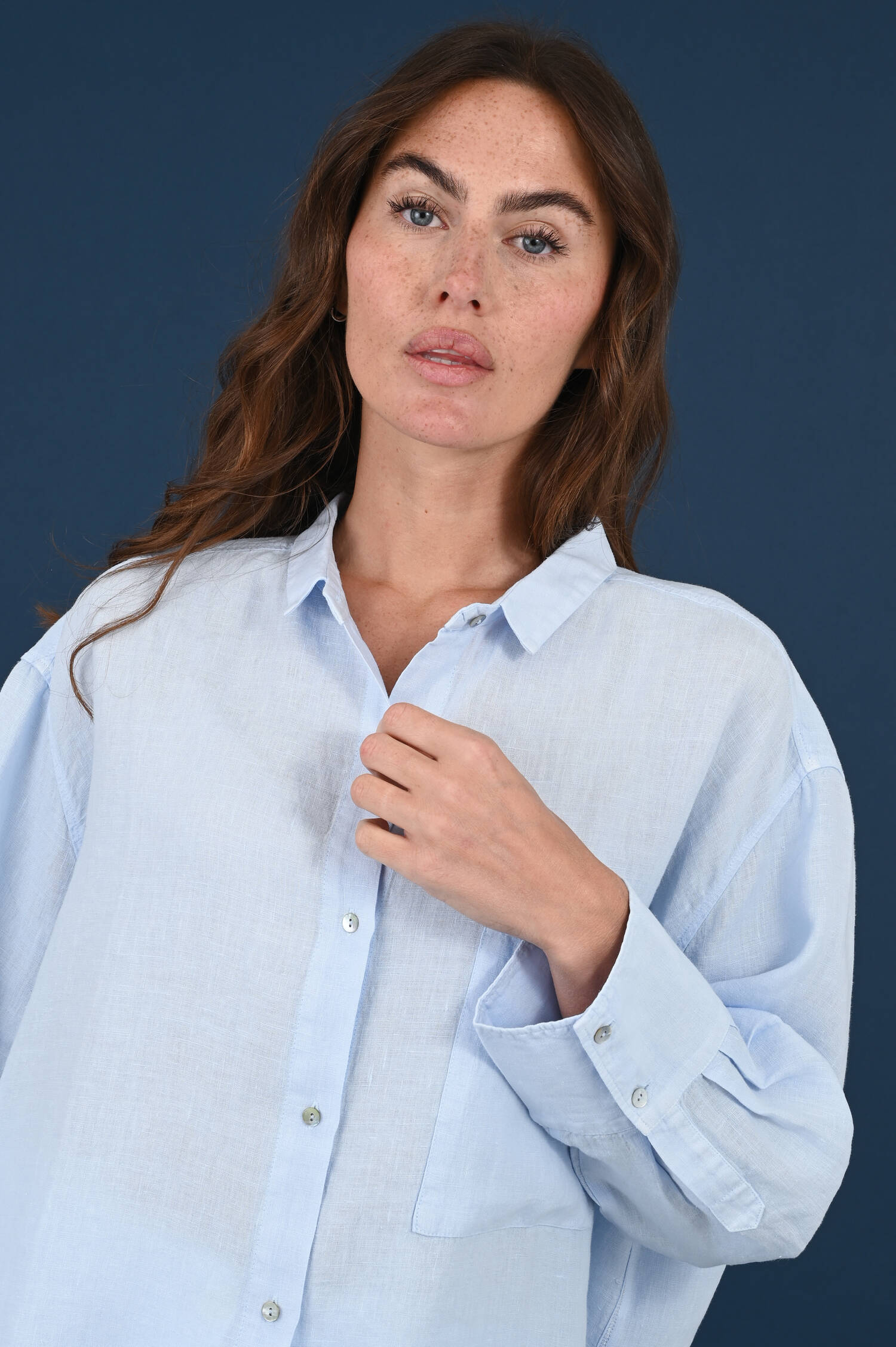 Leinen Hemdbluse in Riverblue Leinen Hemdbluse in Riverblue