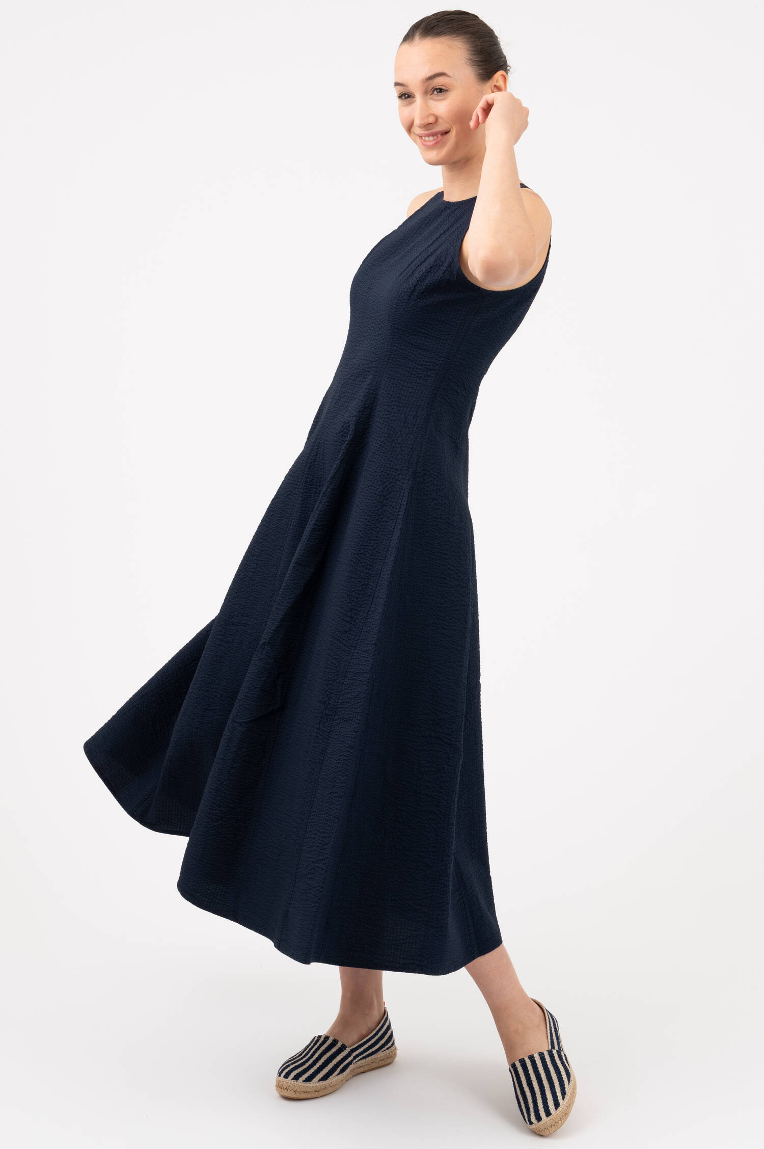 Seersucker Kleid in Navy