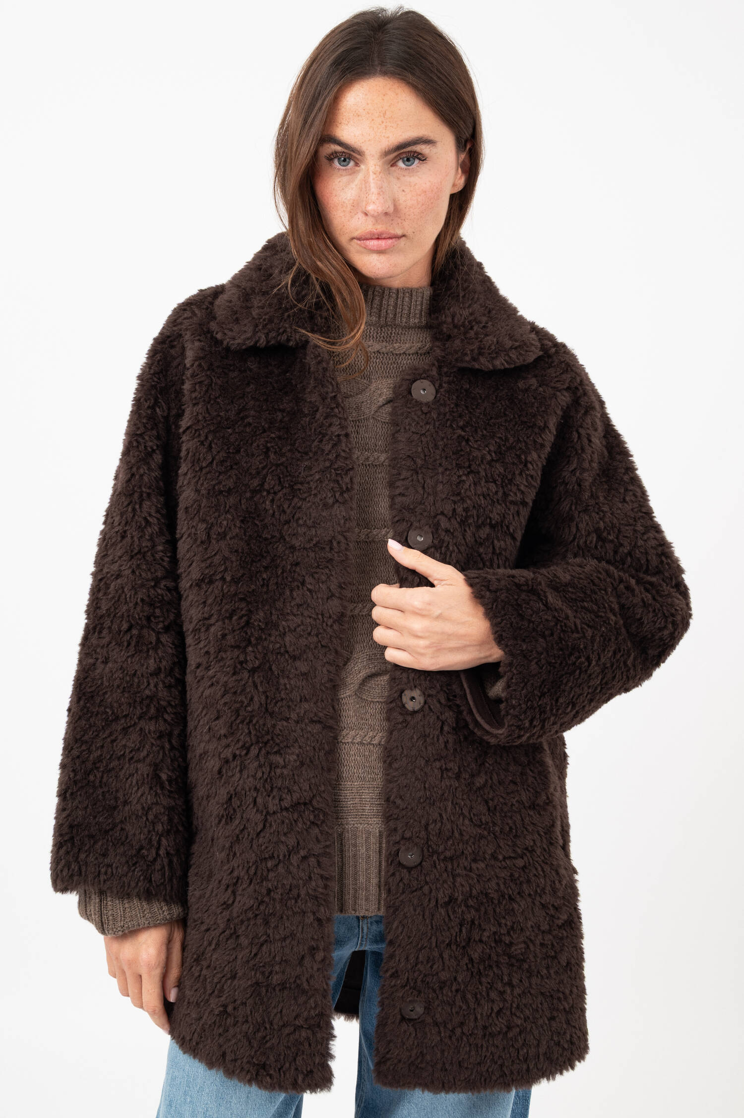 Woll-Mix-Teddy-Mantel in Braun 