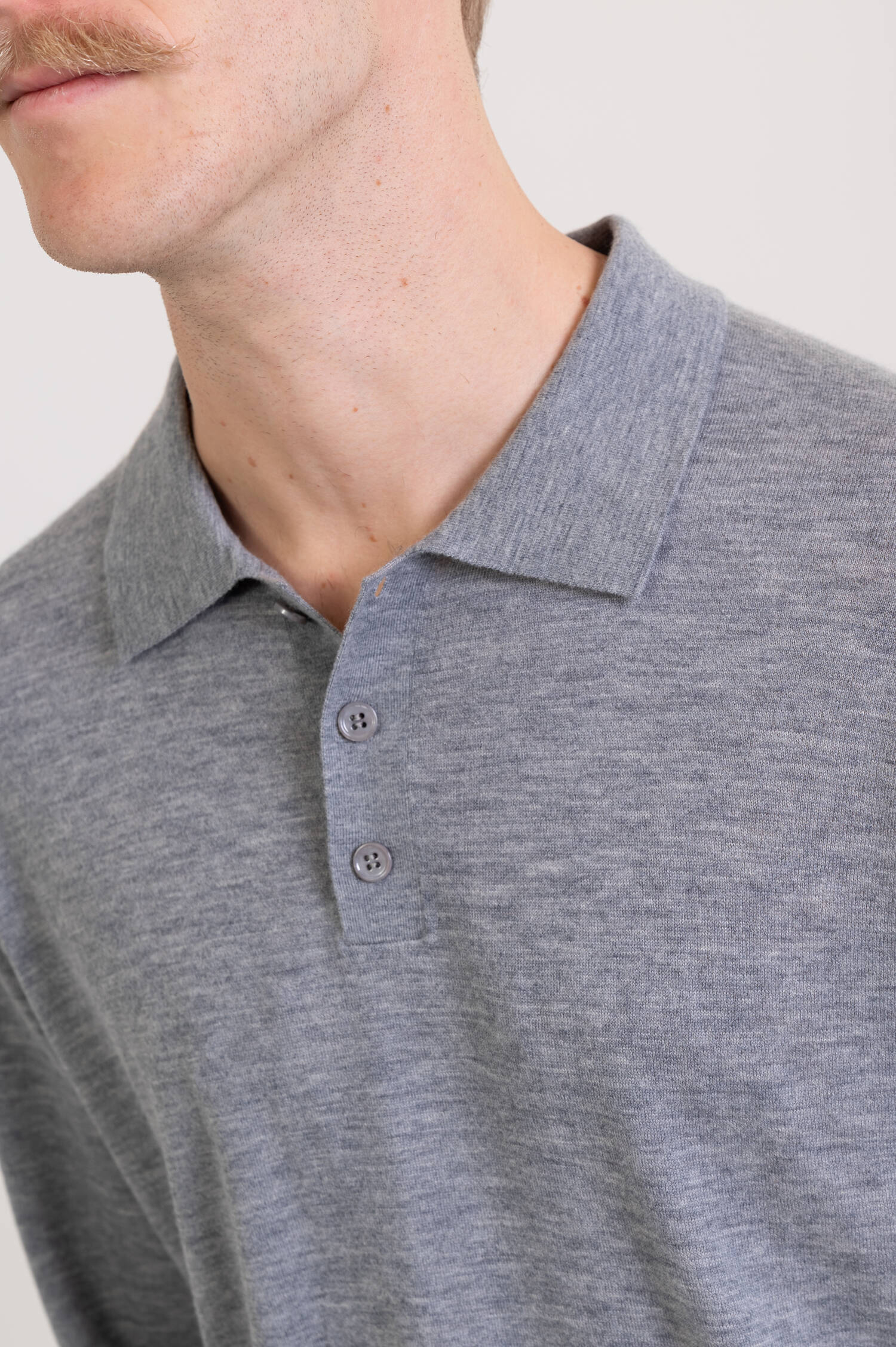 Cashmere Polo-Shirt LIAM in Grau meliert