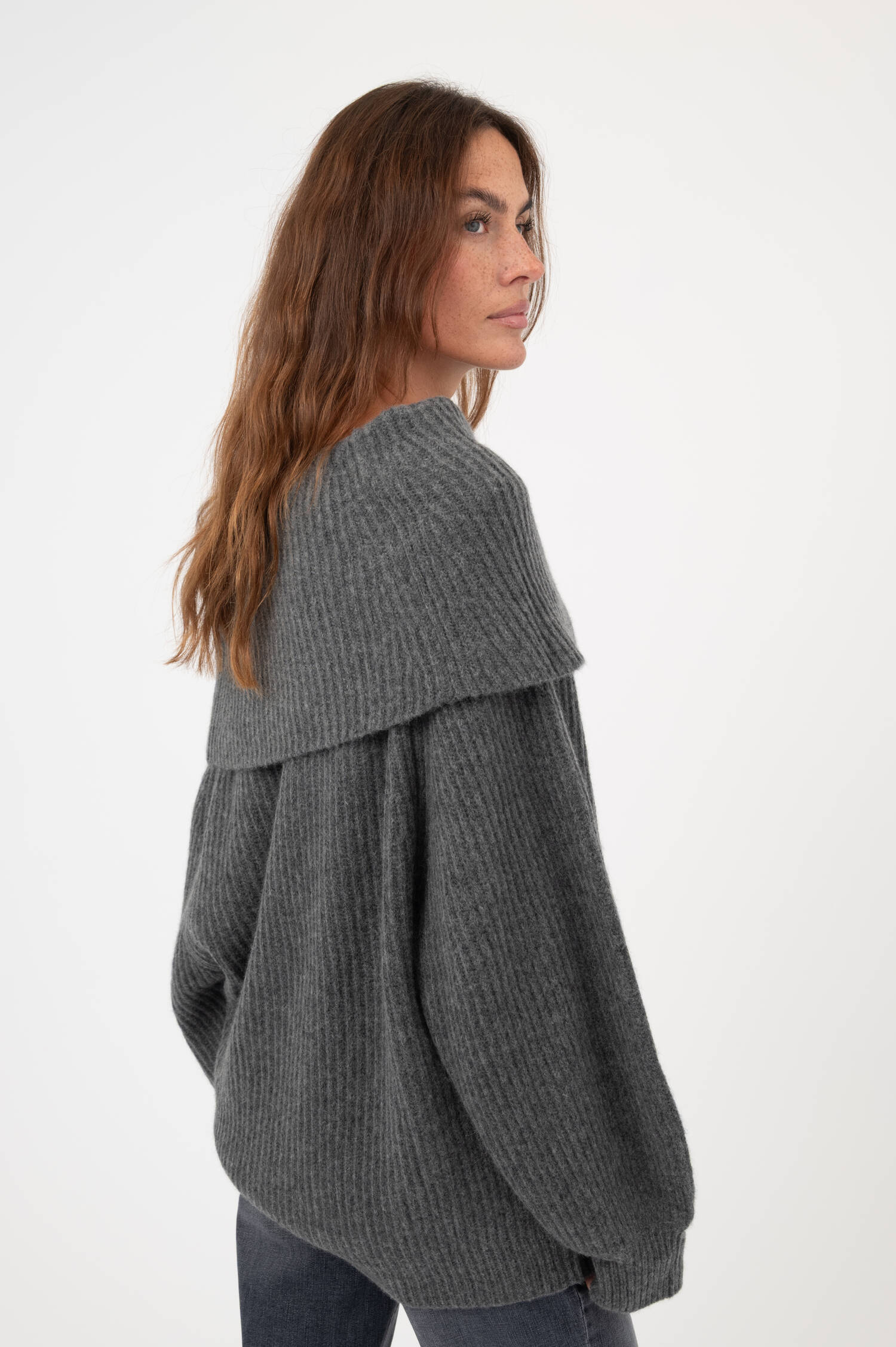 Cashmere-Baumwoll-Pullover BENTE in Grau meliert