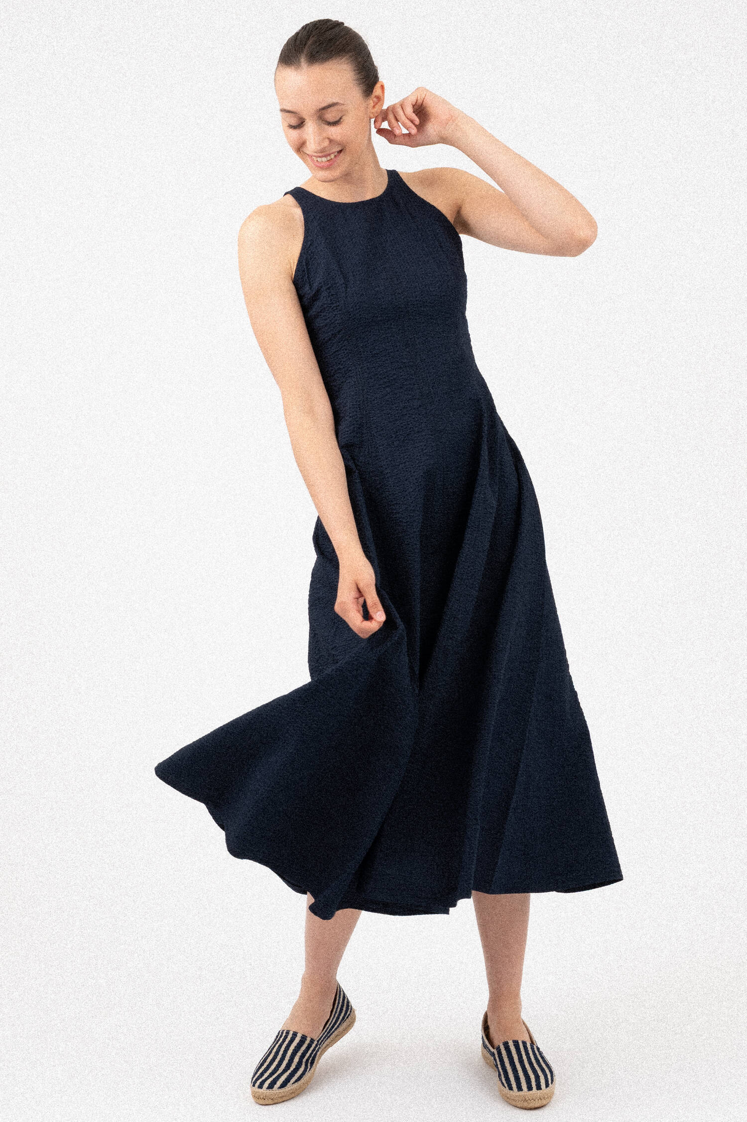 Seersucker Kleid in Navy