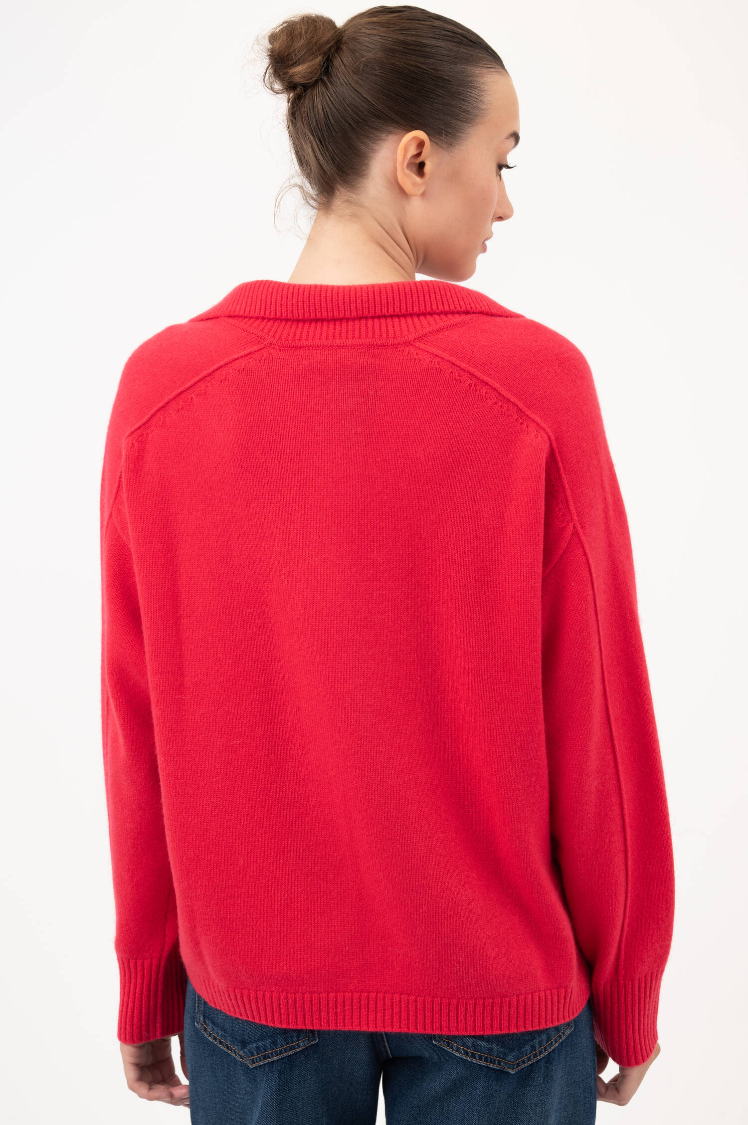 Woll-Cashmere-Pullover mit Polokragen in Himbeer Woll-Cashmere-Pullover mit Polokragen in Himbeer