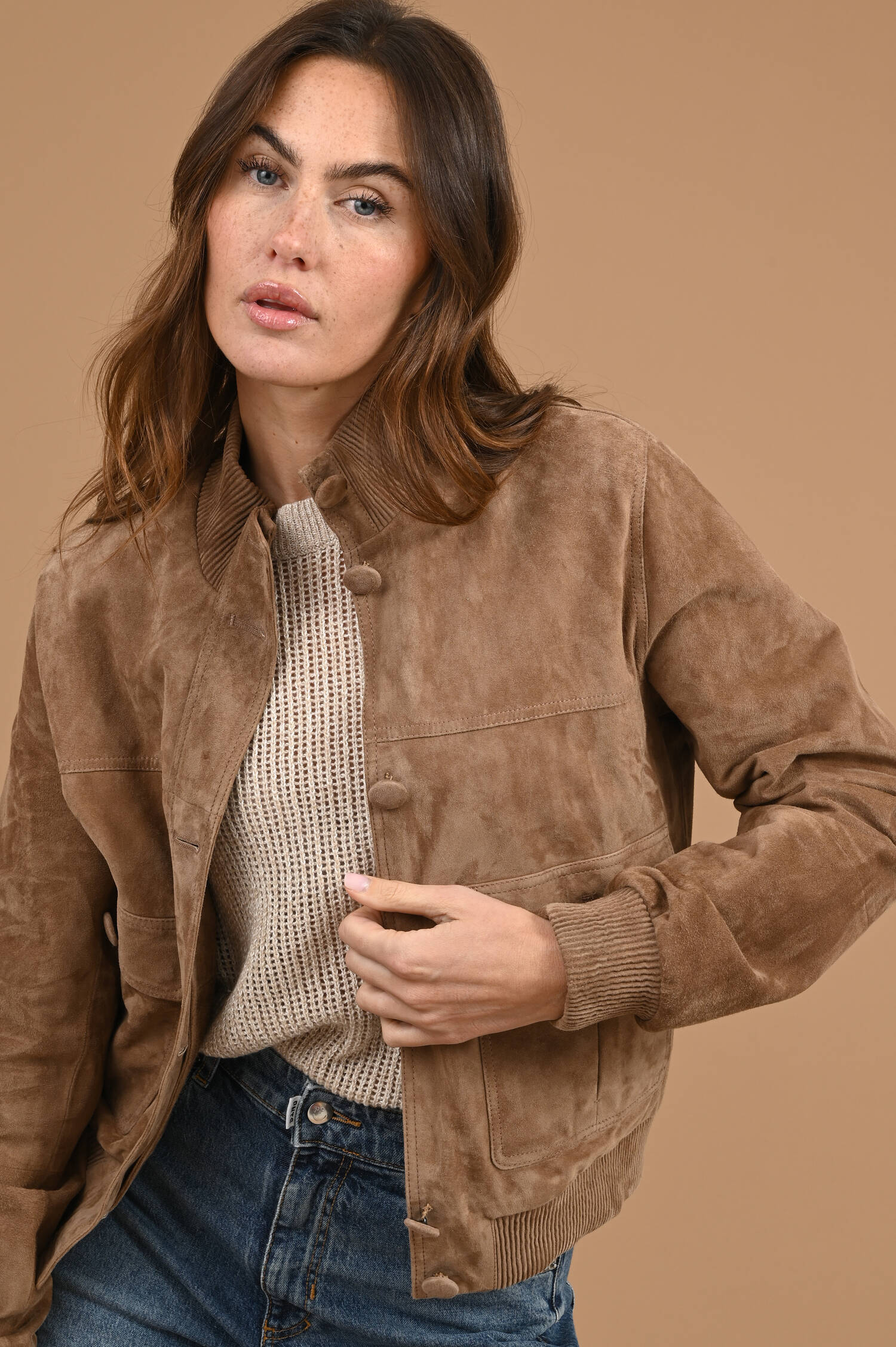 Lederbomberjacke in Braun