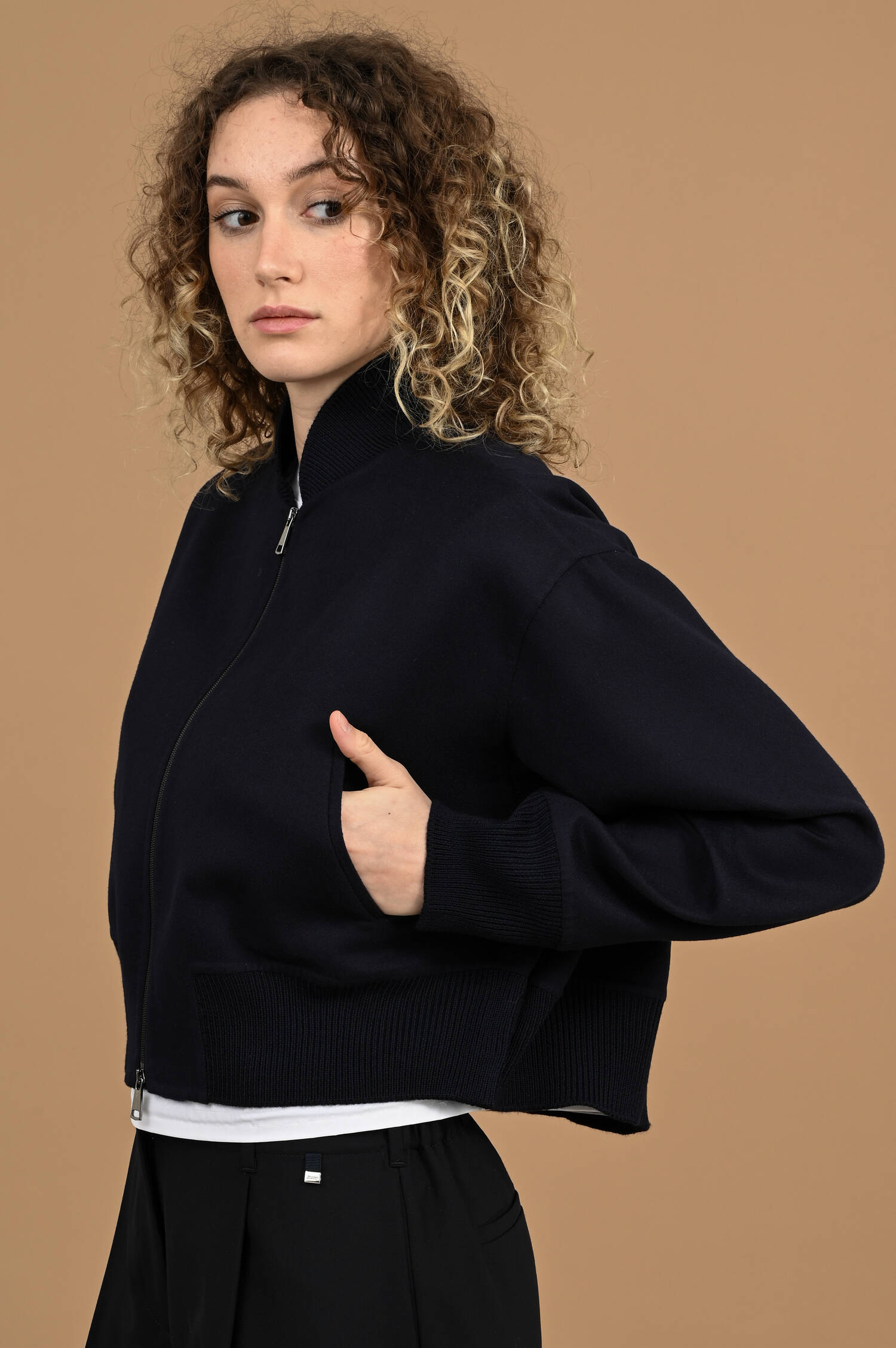 Woll-Bomberjacke in Dunkelblau