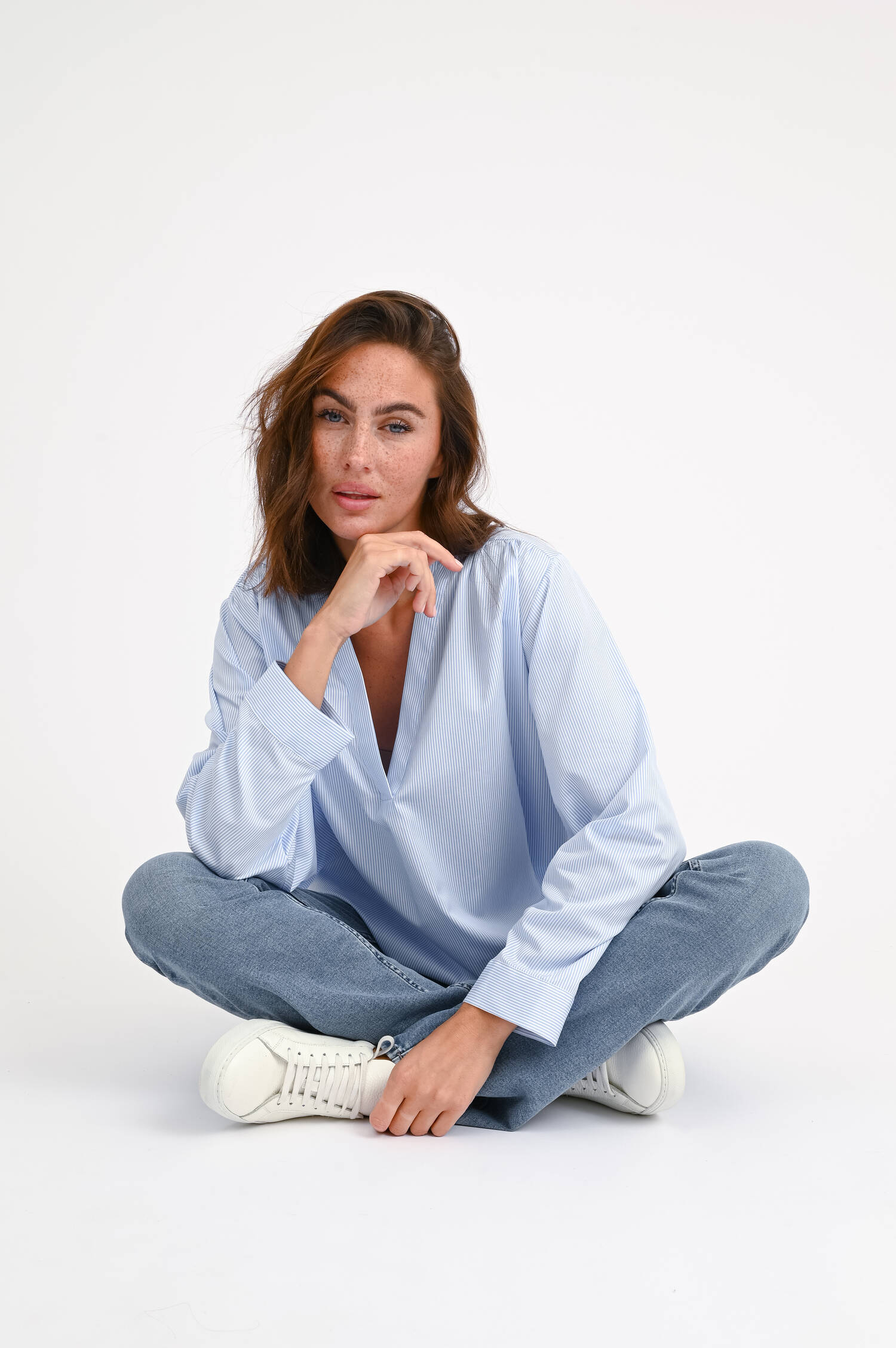 Oversize-Bluse in Blau/Weiß gestreift Oversize-Bluse in Blau/Weiß gestreift