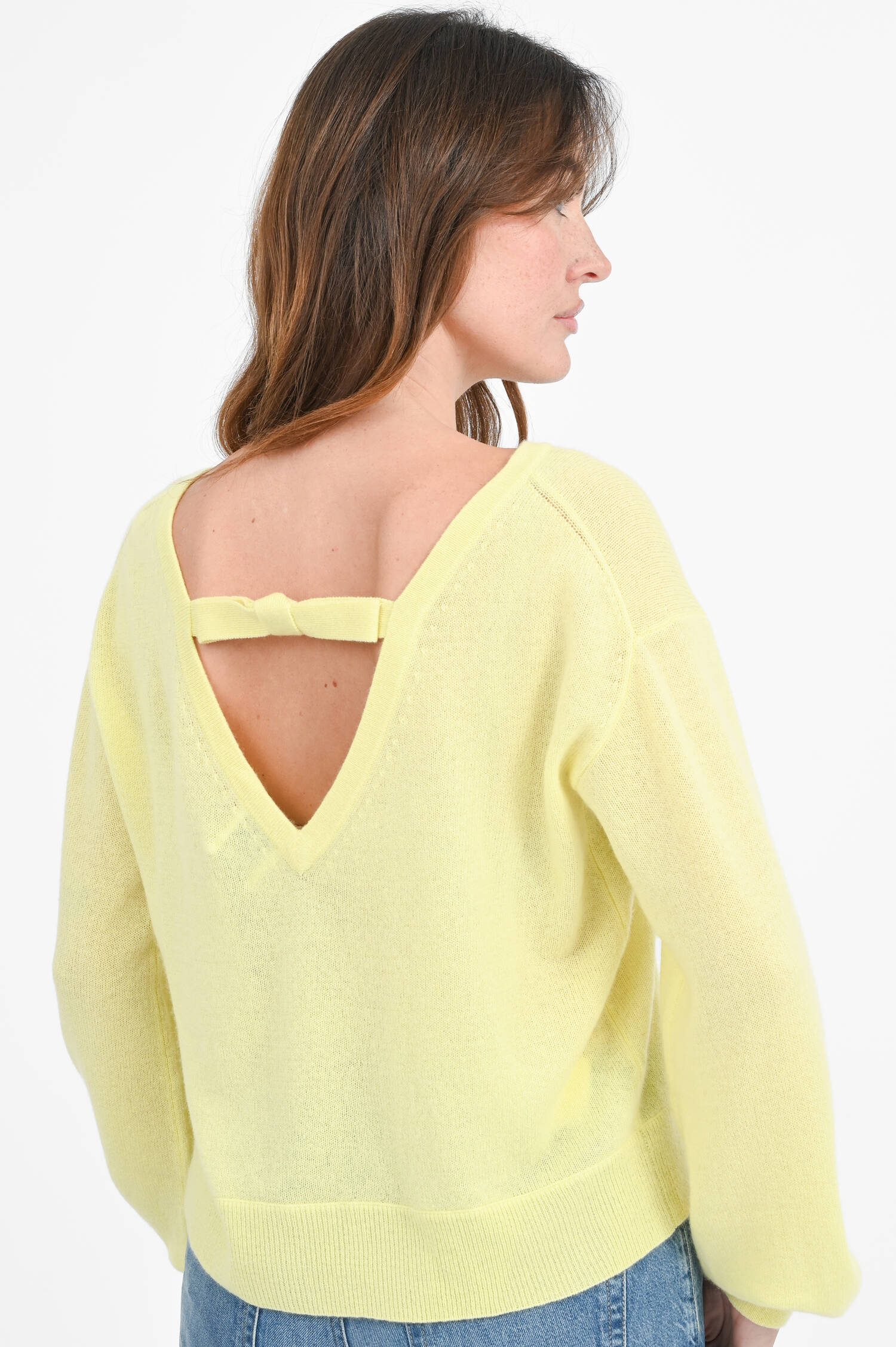 Cashmere-Pullover mit Maschen-Detail in Gelb