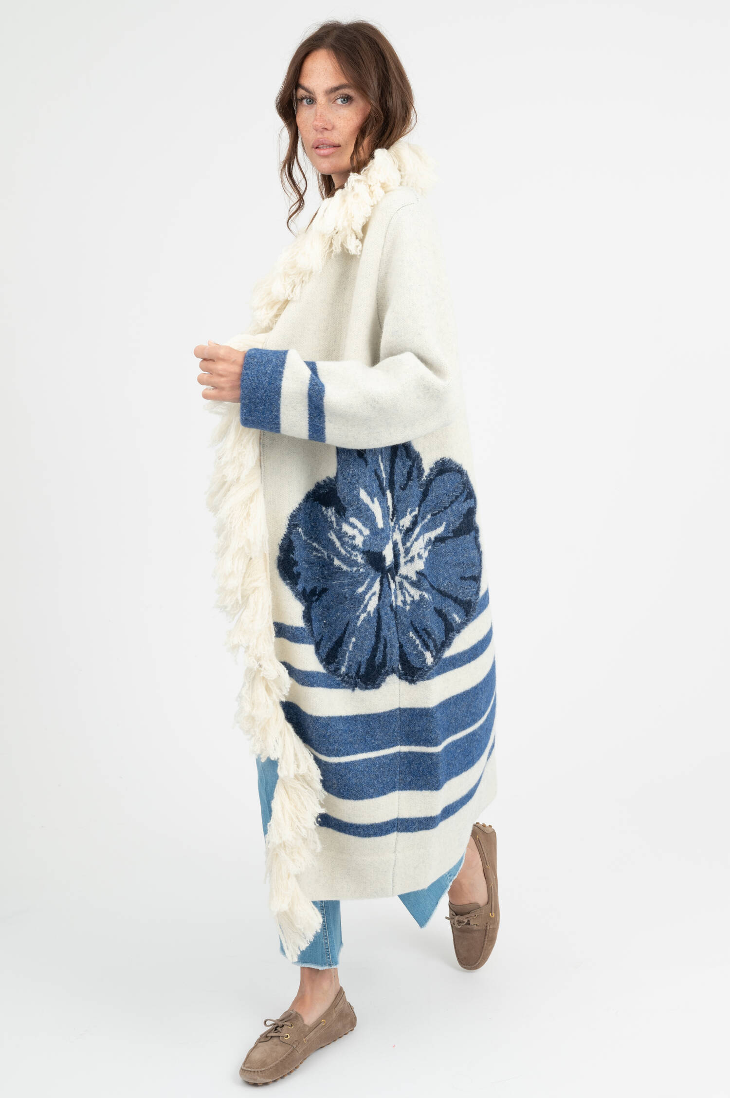 Woll-Mix Cardigan in Ecru/Blau Woll-Mix Cardigan in Ecru/Blau