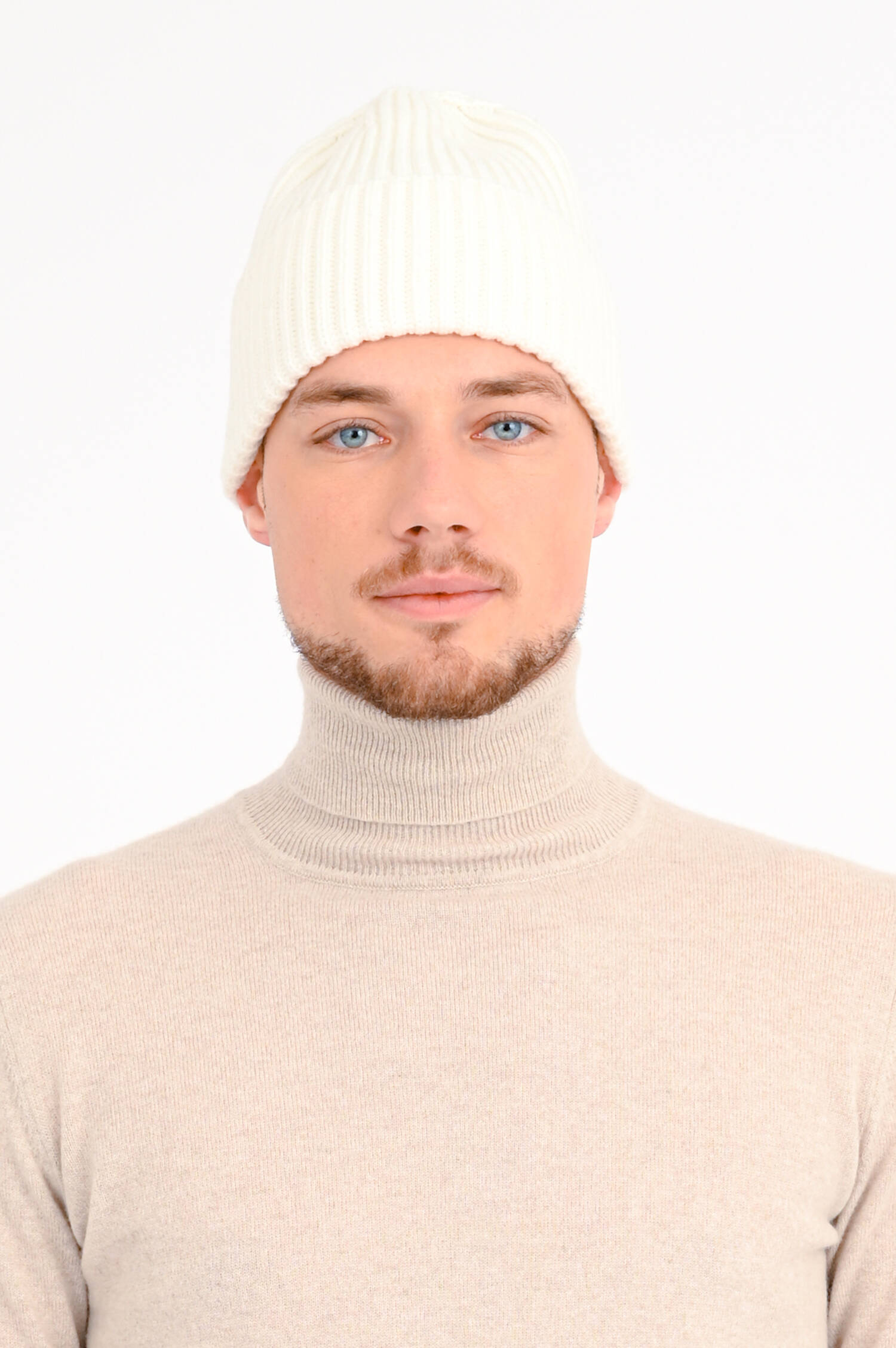 Rippstrick Mütze aus Cashmere in Creme