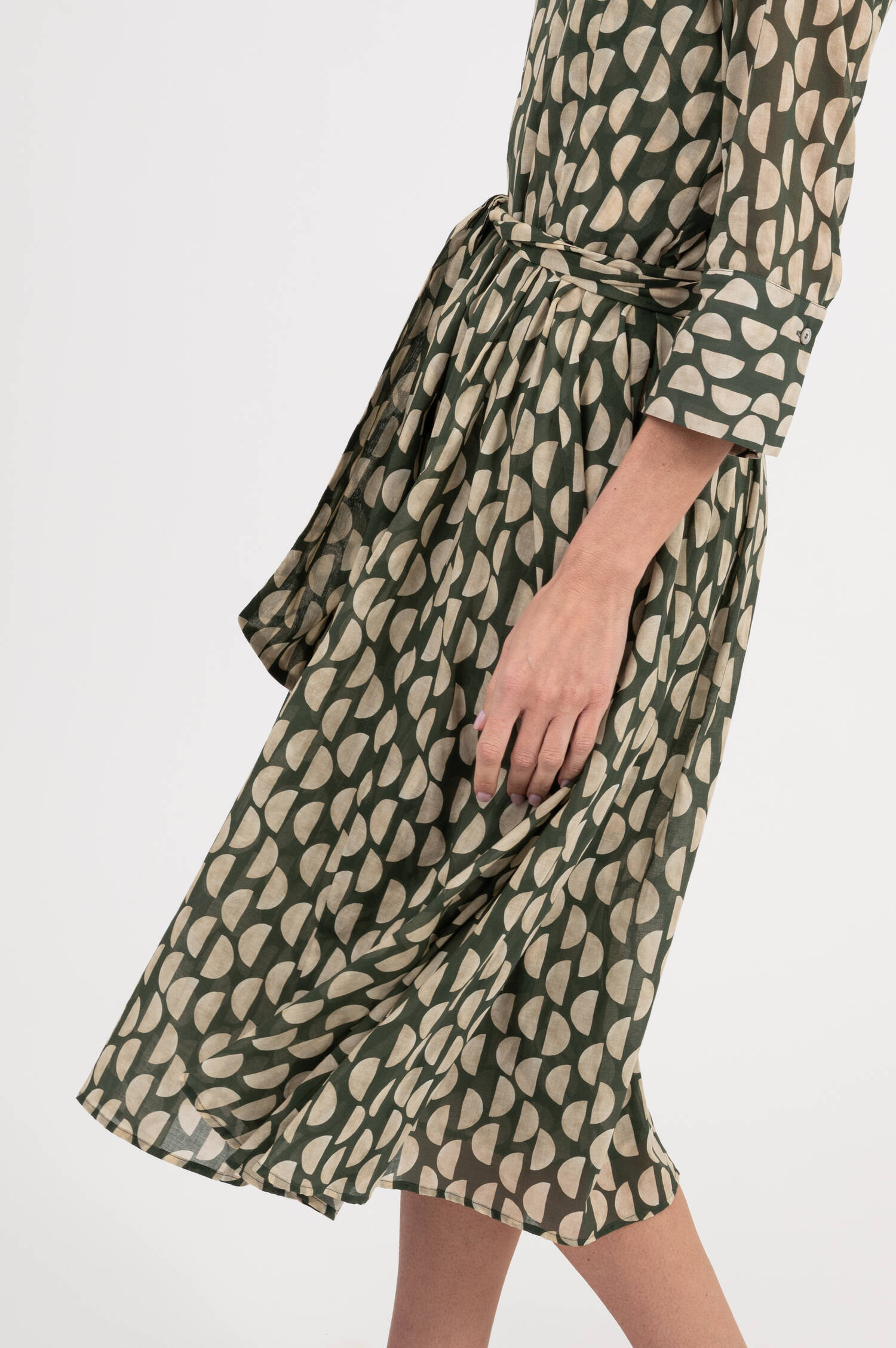 Gemustertes Midi Kleid in Oliv/Beige