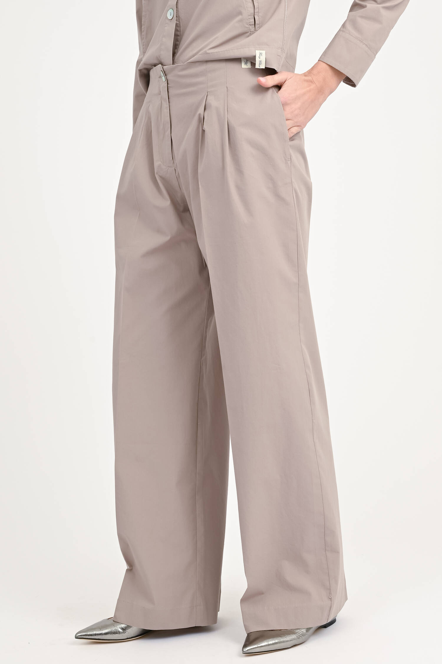 Wide-Leg Hose aus Baumwolle in Taupe Wide-Leg Hose aus Baumwolle in Taupe