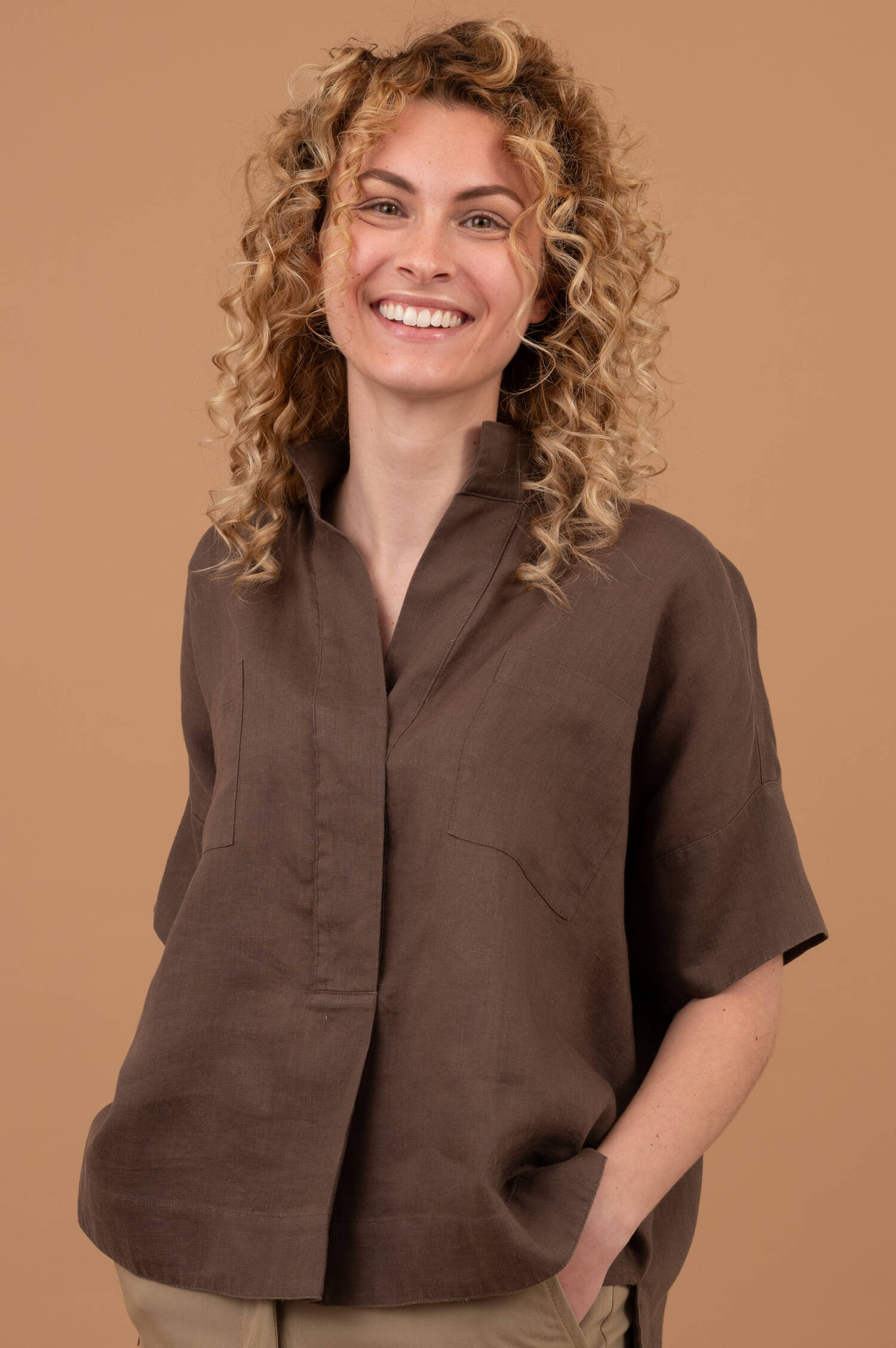 Leinenbluse in Braun