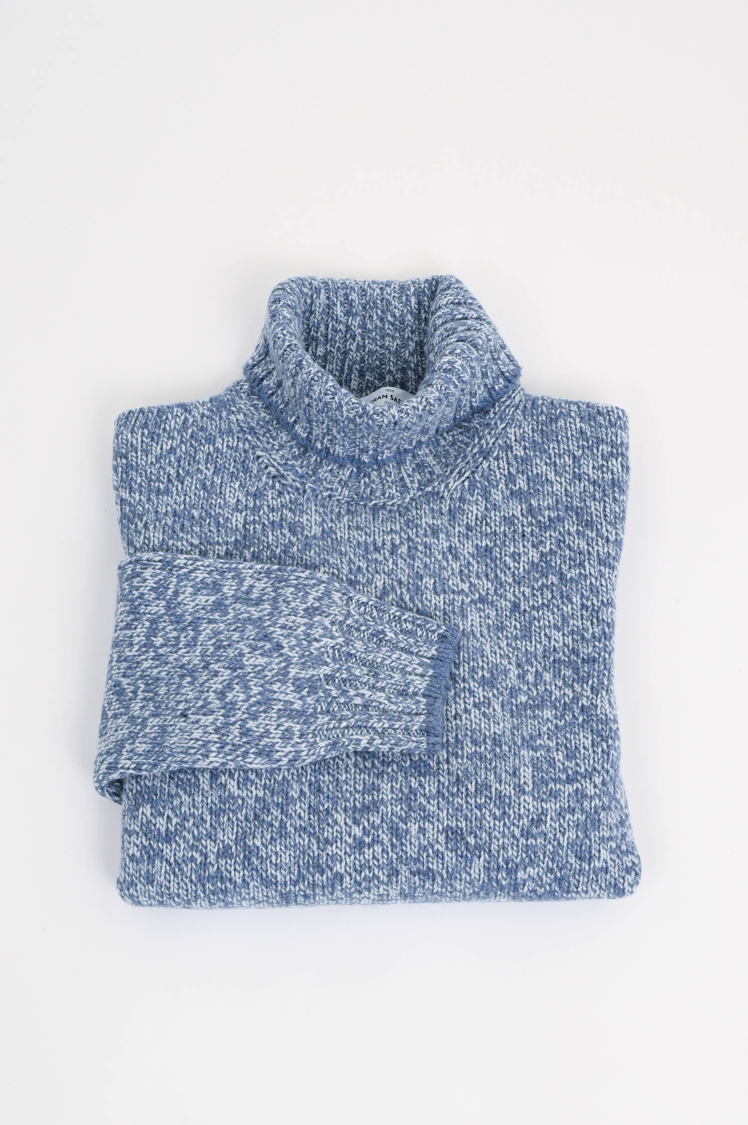 Melierter Rollkragenpullover in Jeansblau/Weiß