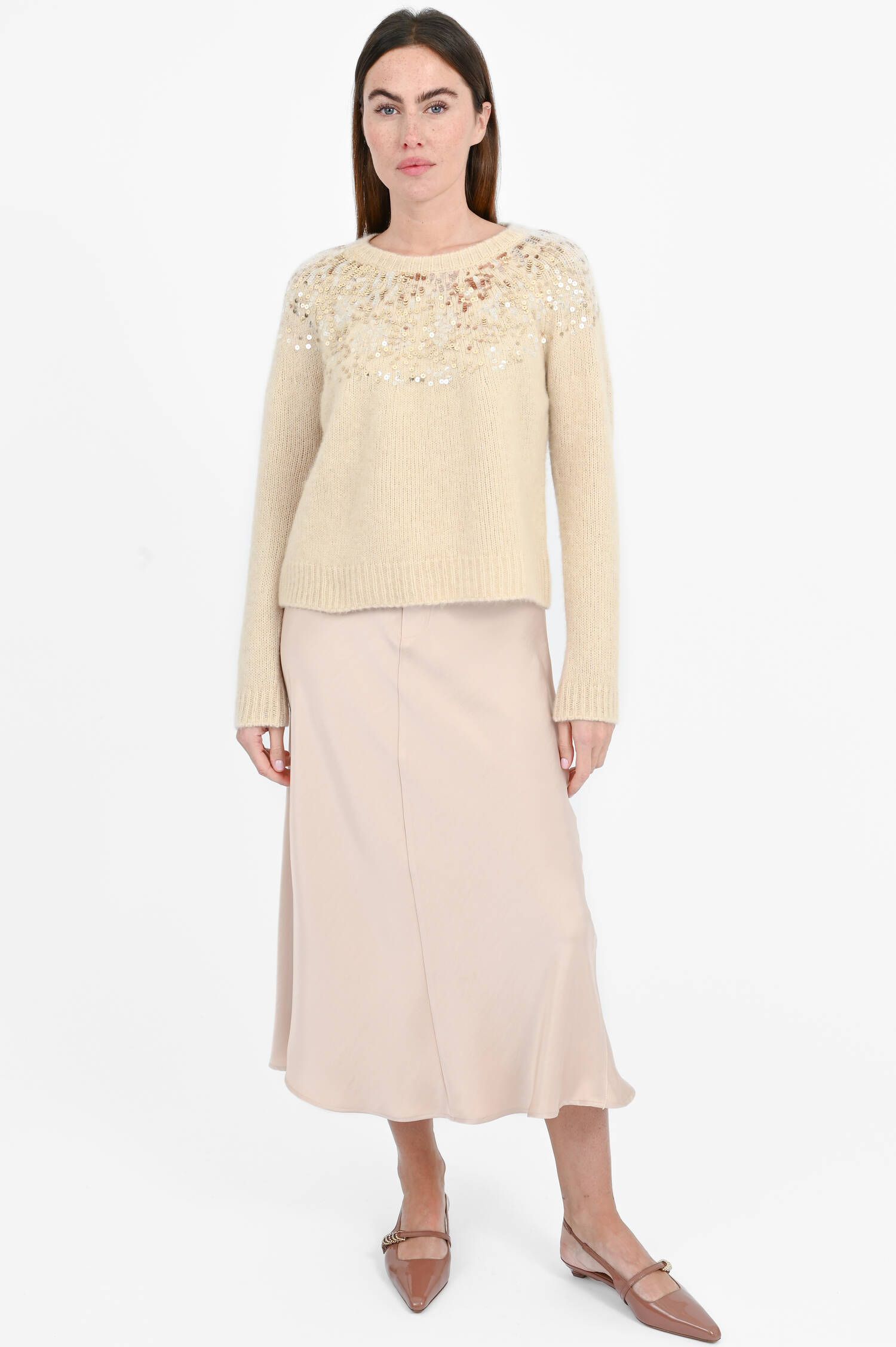 Pullover mit Pailletten in Champagne