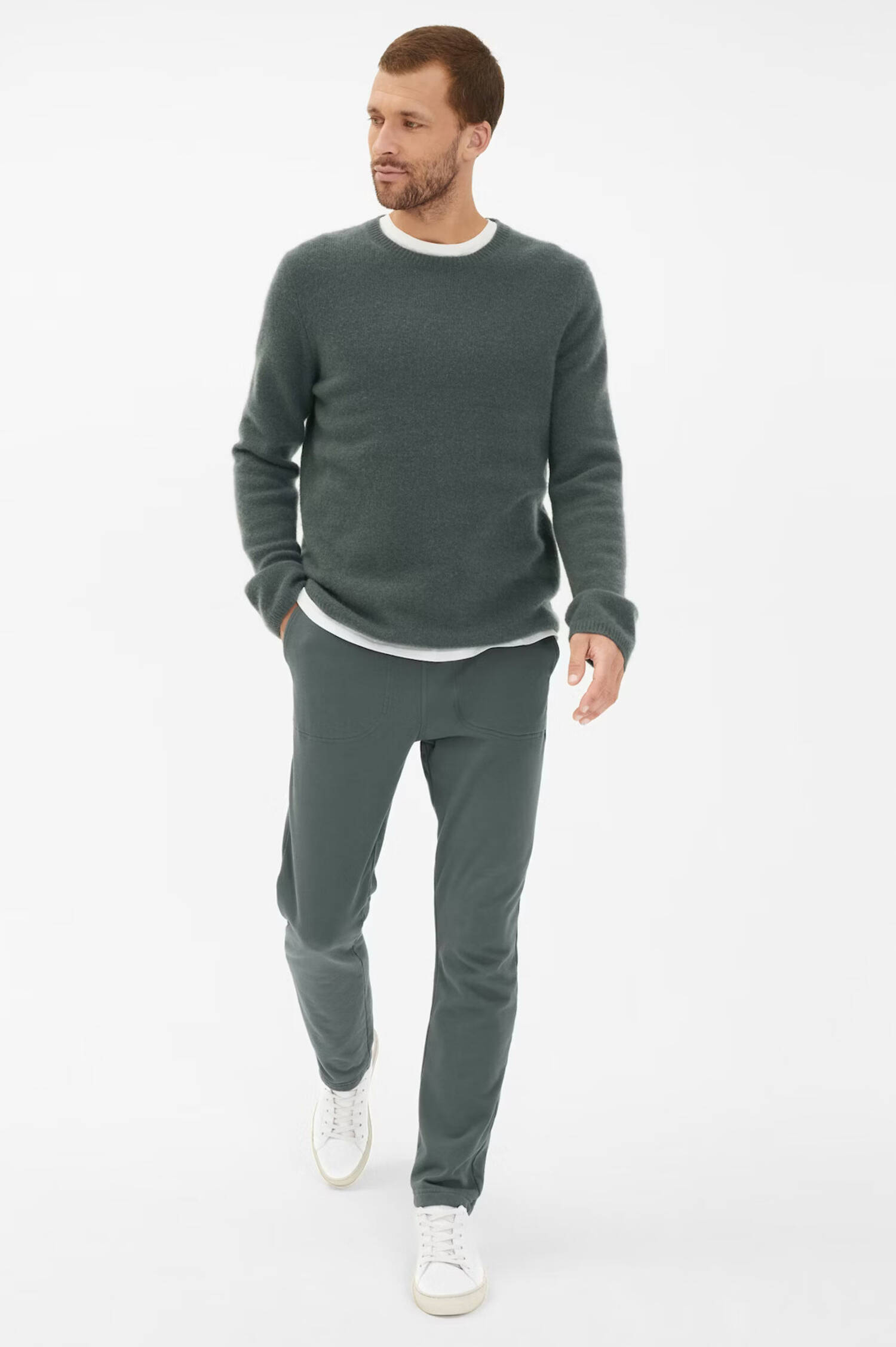 Cashmere Strickpullover in dunklem Salbeigrün