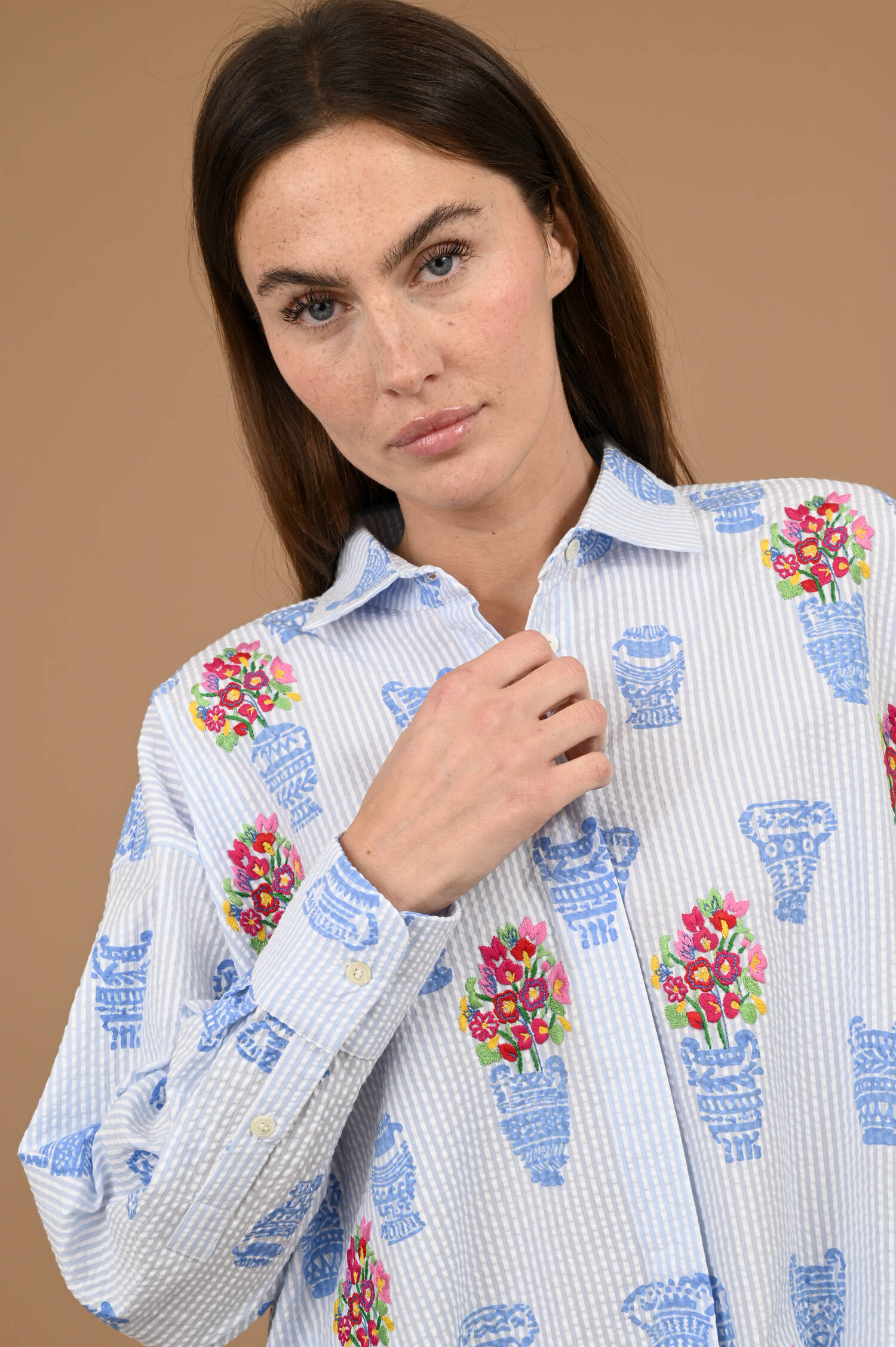 Strukturierte Bluse GRETA in Blau/Weiß