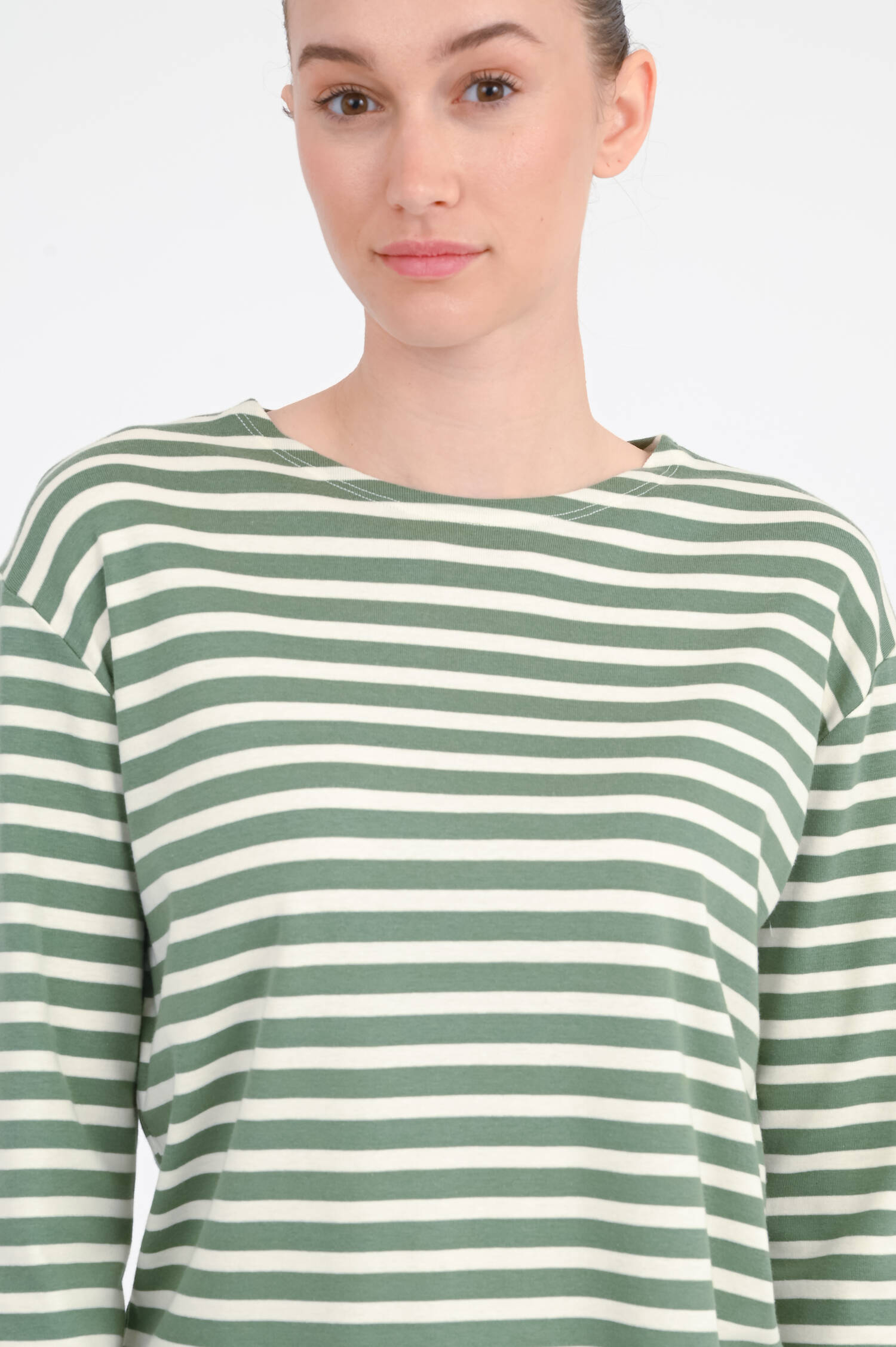 Gestreiftes Langarmshirt in Grün/Weiß