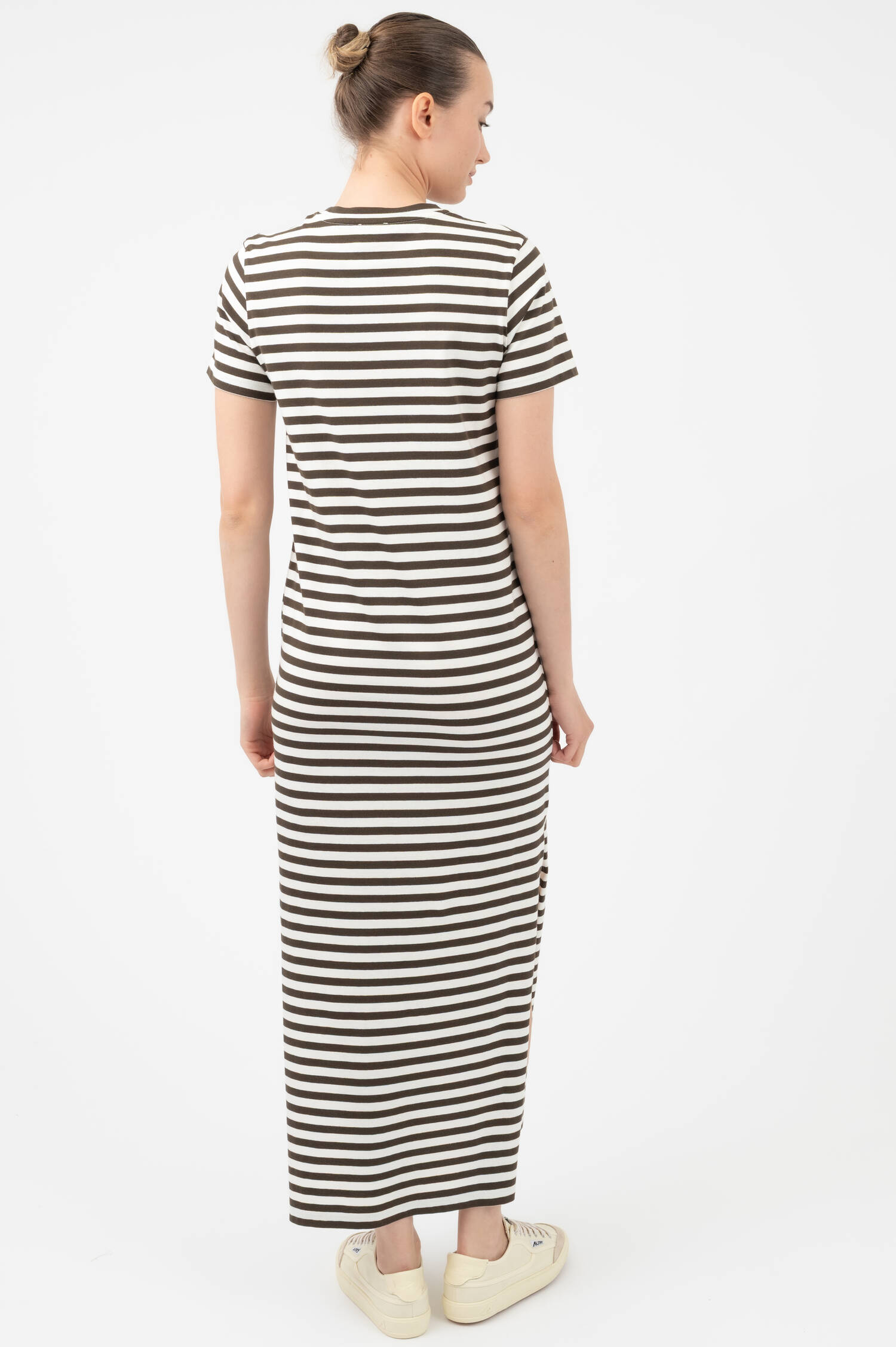 Schlupfshirtkleid in Braun/Weiß