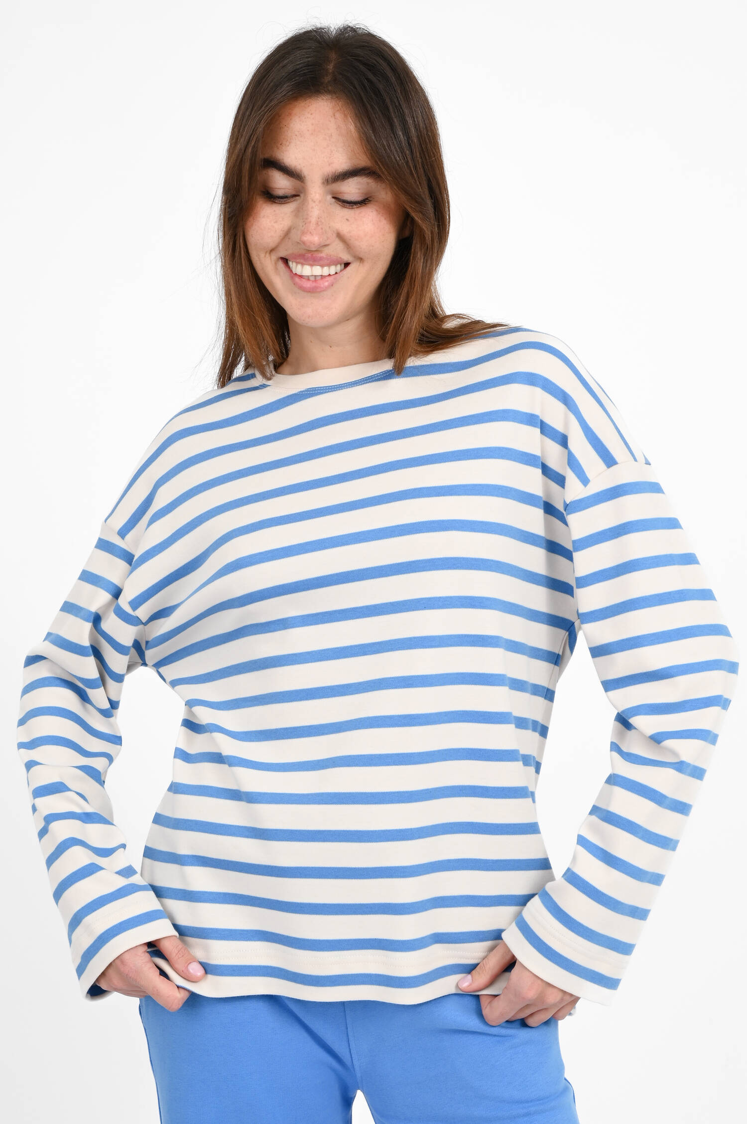 Gestreiftes Langarmshirt in Blue/Ecru